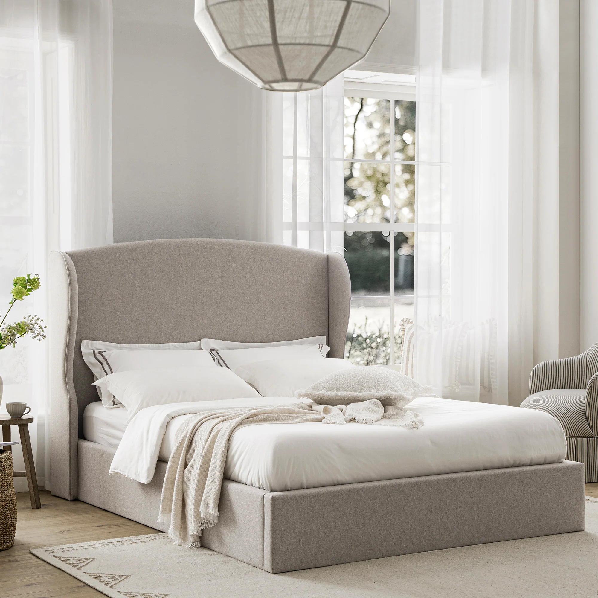 Kimberly Winged Upholstered Storage Bed, Sand Fabric - Image 2