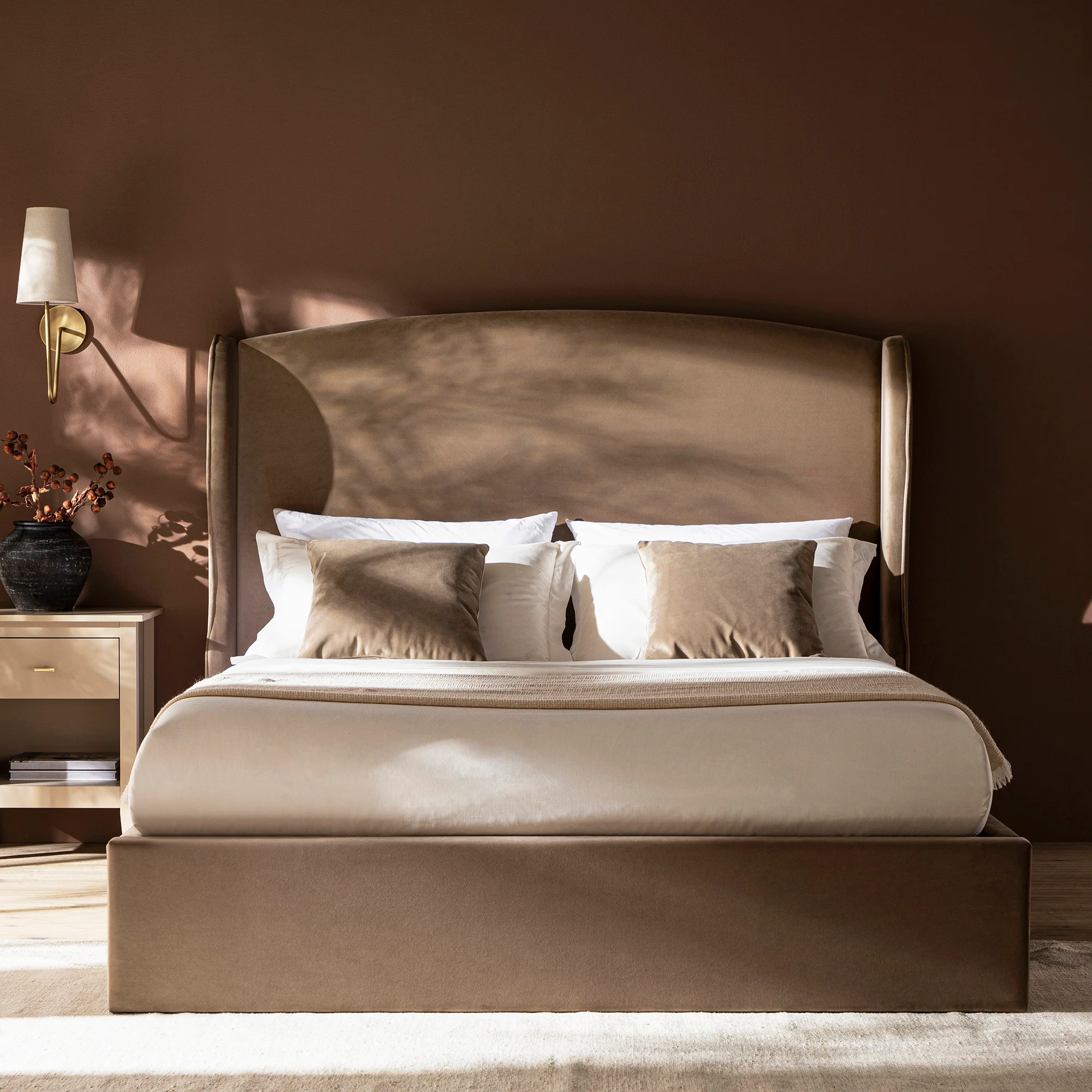 Kimberly Winged Upholstered Storage Bed, Taupe Velvet - Image 2