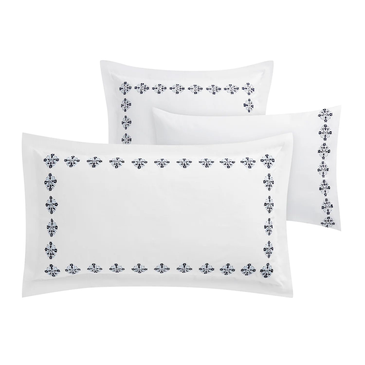 Kingsbury Navy & Powder Blue Heritage Embroidered 600 Thread Count Cotton Sateen Continental Square Pillowcases - Pair - Image 3