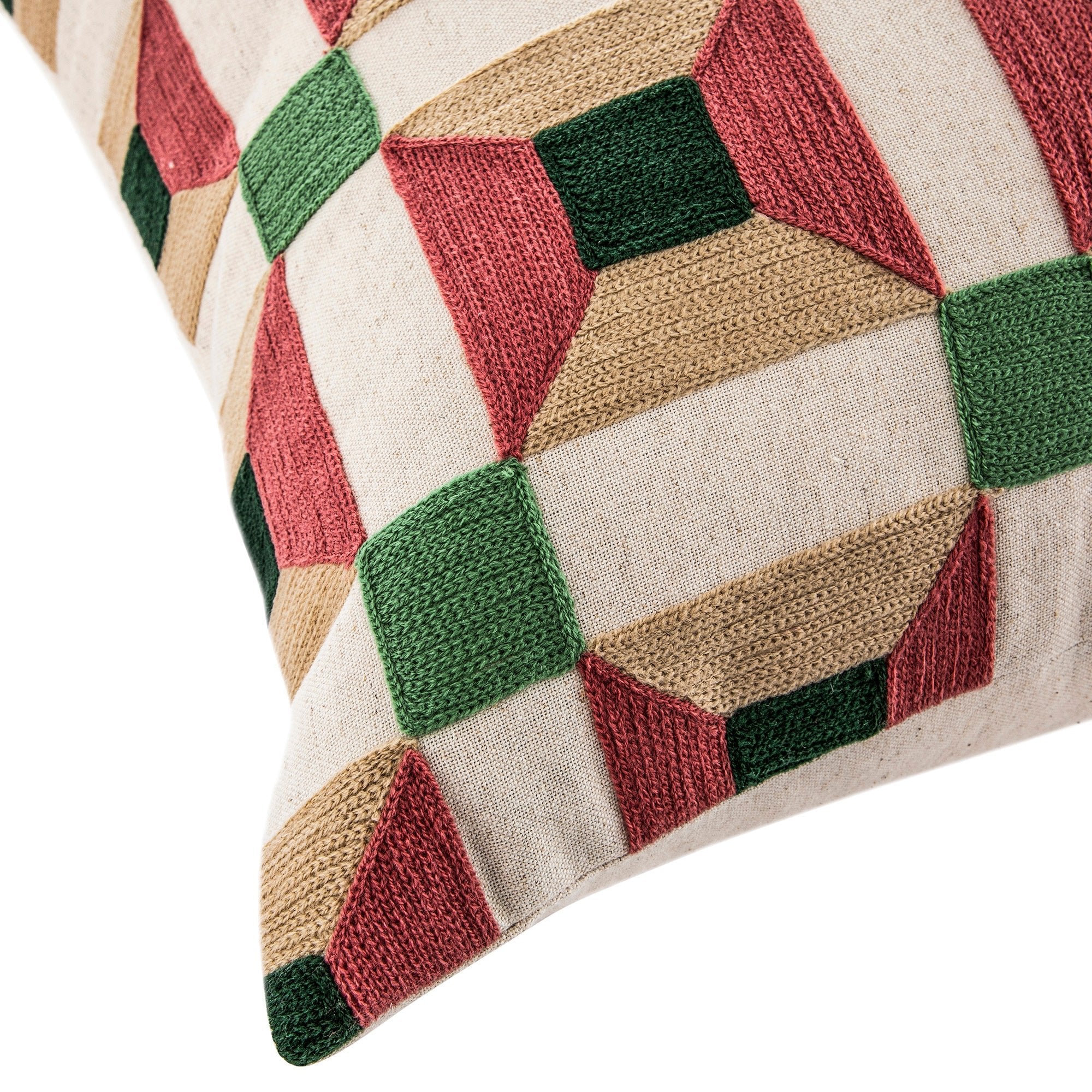 Knox Pink Green & Beige Crewelwork Wool Embroidered Cushion - Image 4