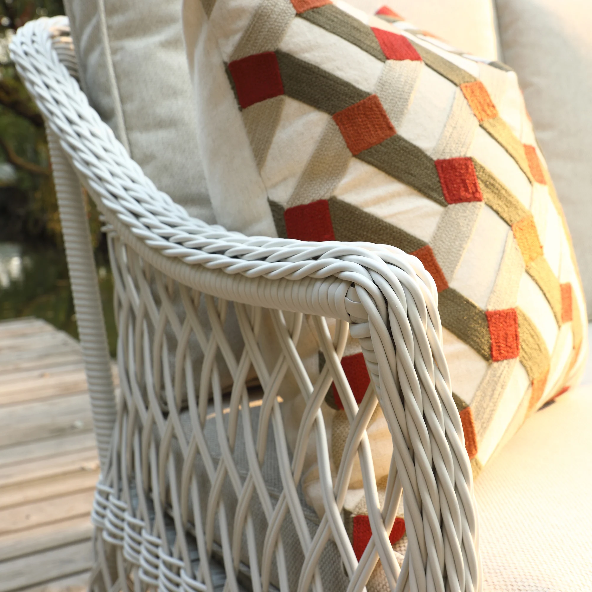 Knox Rust Olive & Beige Crewelwork Wool Embroidered Cushion - Image 2