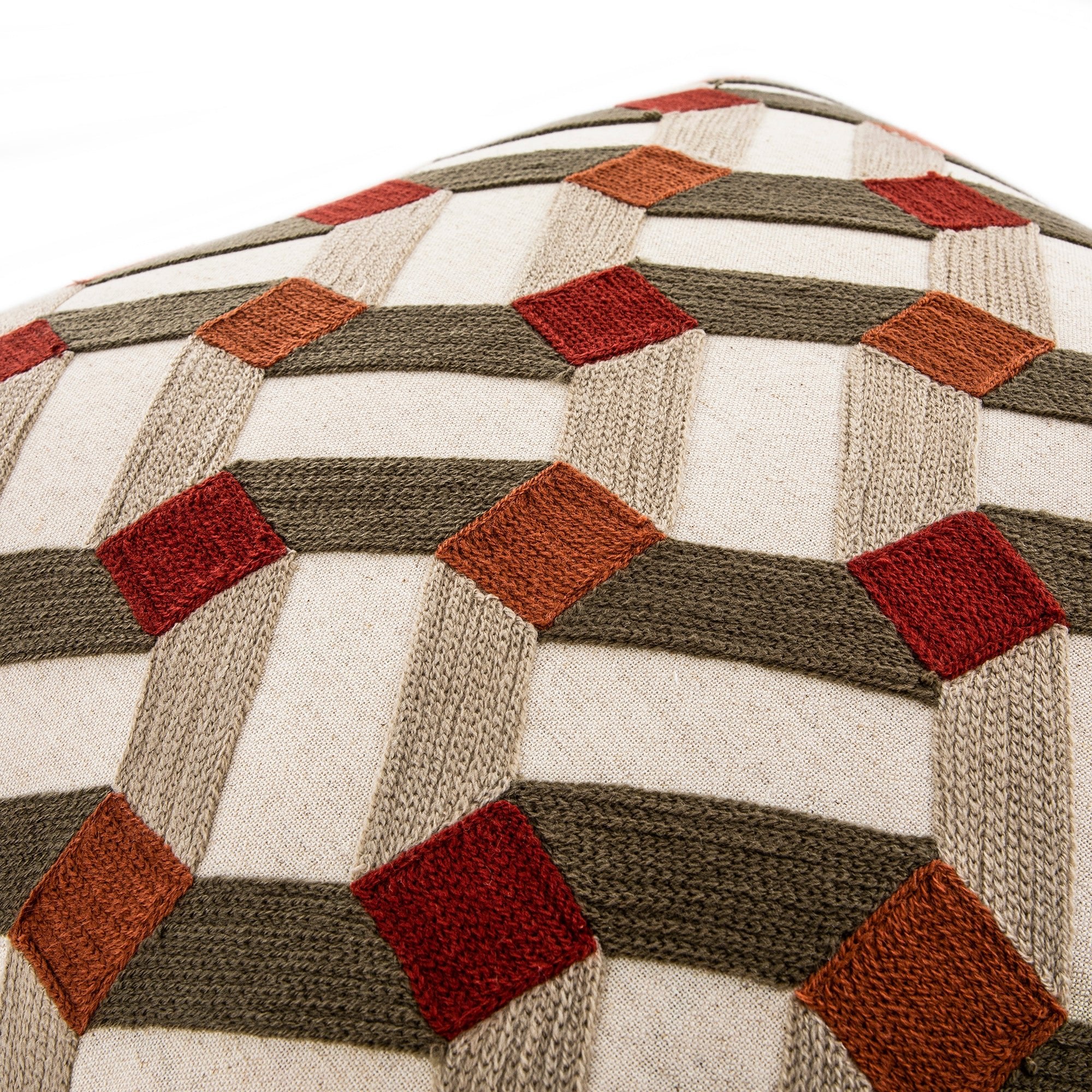 Knox Rust Olive & Beige Crewelwork Wool Embroidered Cushion - Image 3