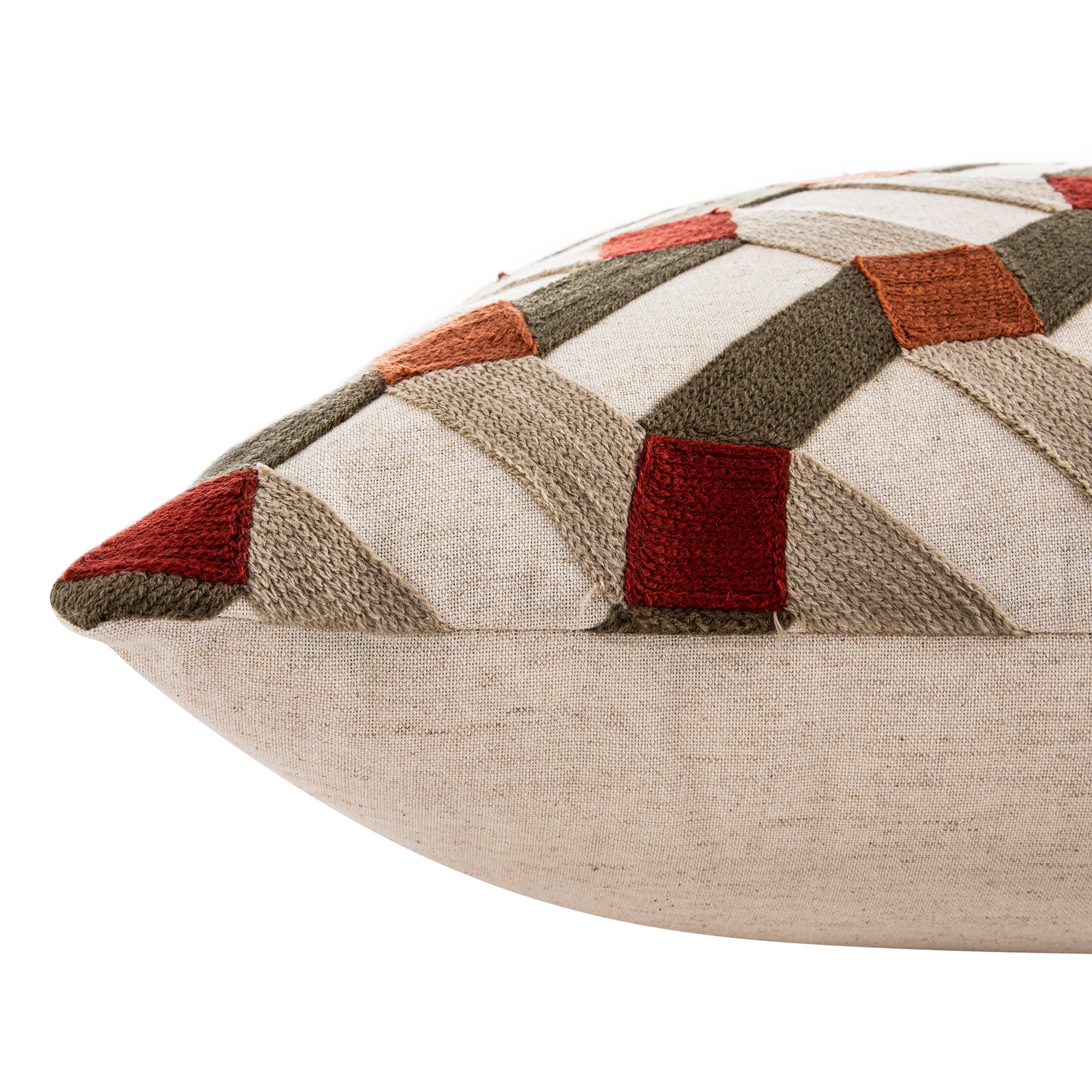Knox Rust Olive & Beige Crewelwork Wool Embroidered Cushion - Image 5