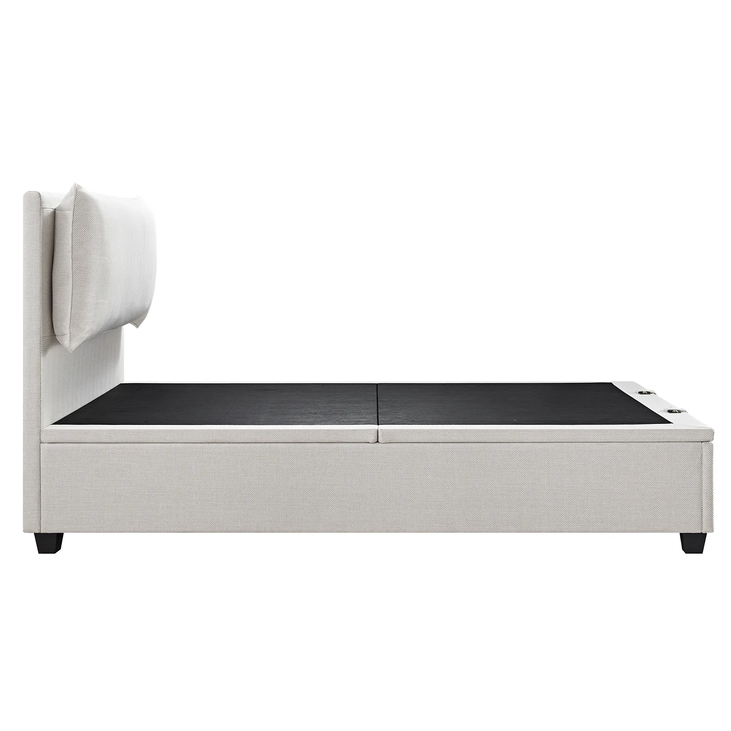 Kricia Upholstered Storage Bed with Pillow Headboard, Oatmeal Chevron - Image 13