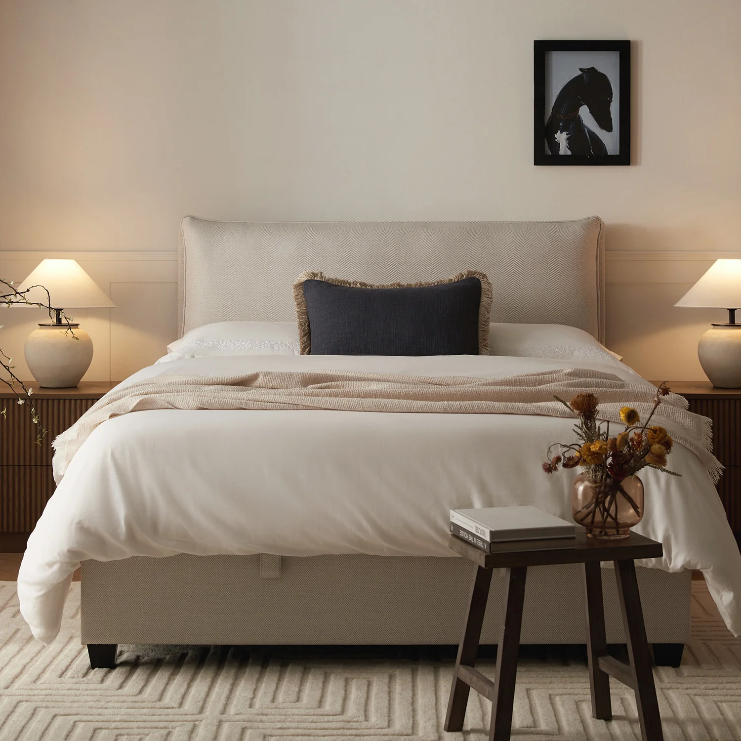 Kricia Upholstered Storage Bed with Pillow Headboard, Oatmeal Chevron - Image 2