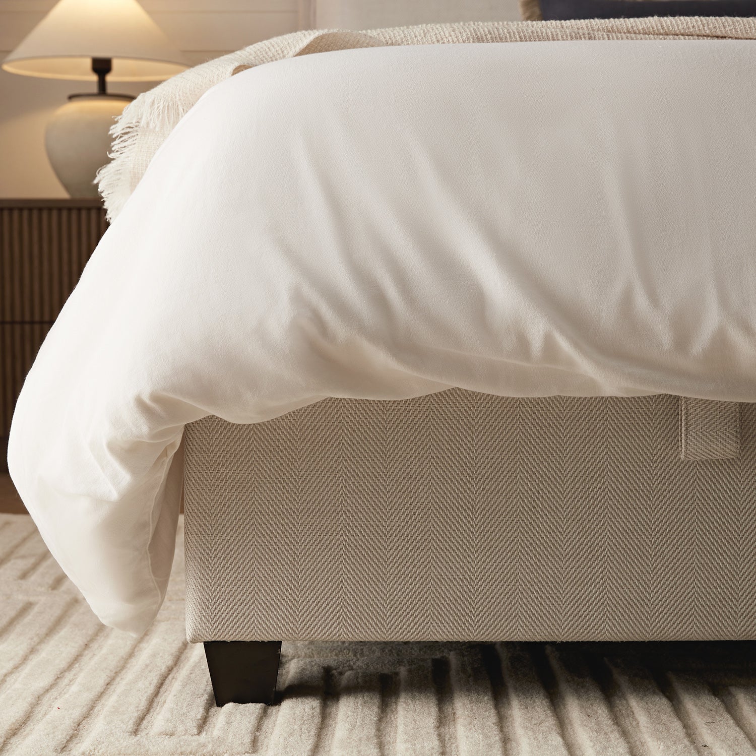 Kricia Upholstered Storage Bed with Pillow Headboard, Oatmeal Chevron - Image 6