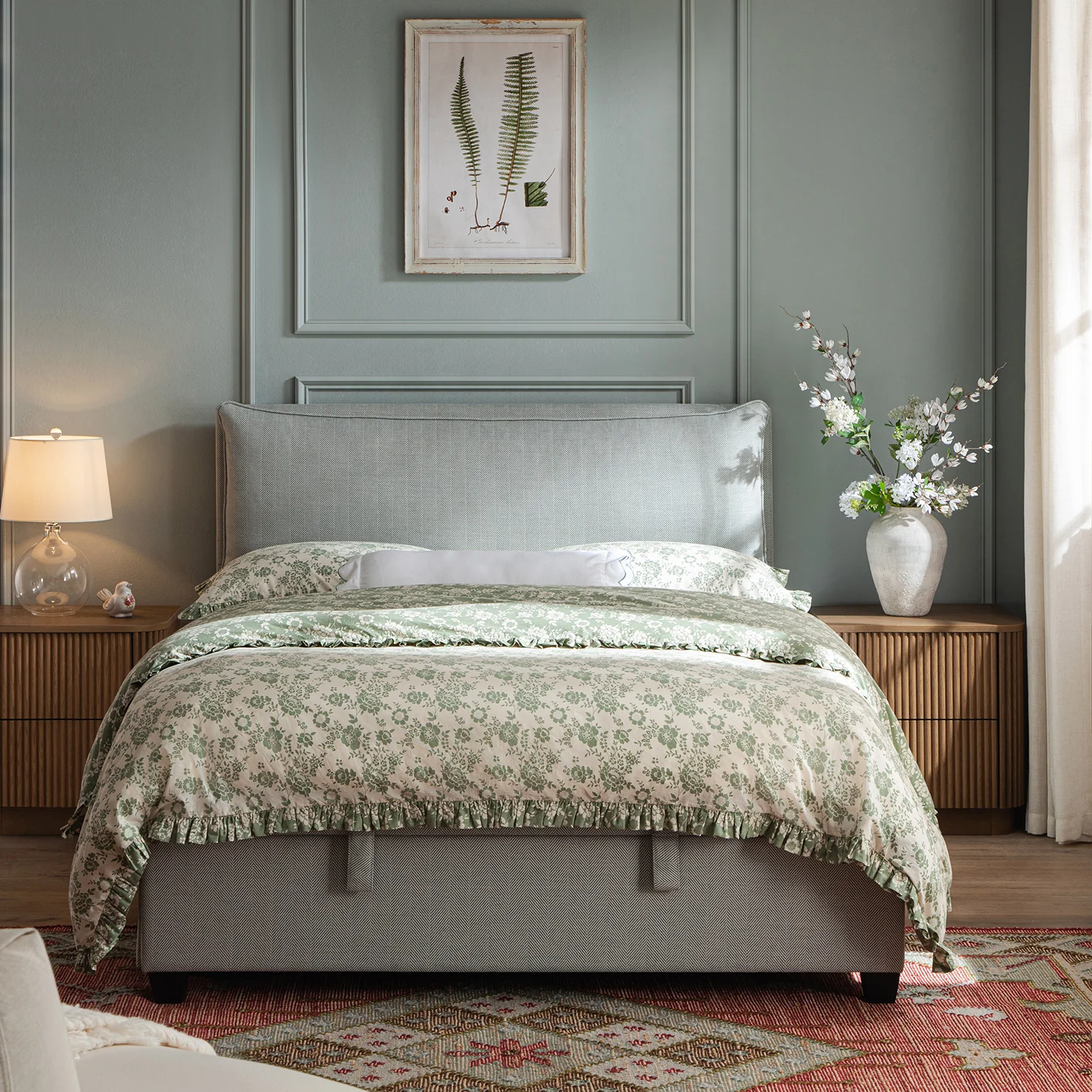 Kricia Upholstered Storage Bed with Pillow Headboard, Slate Blue Chevron - Image 2