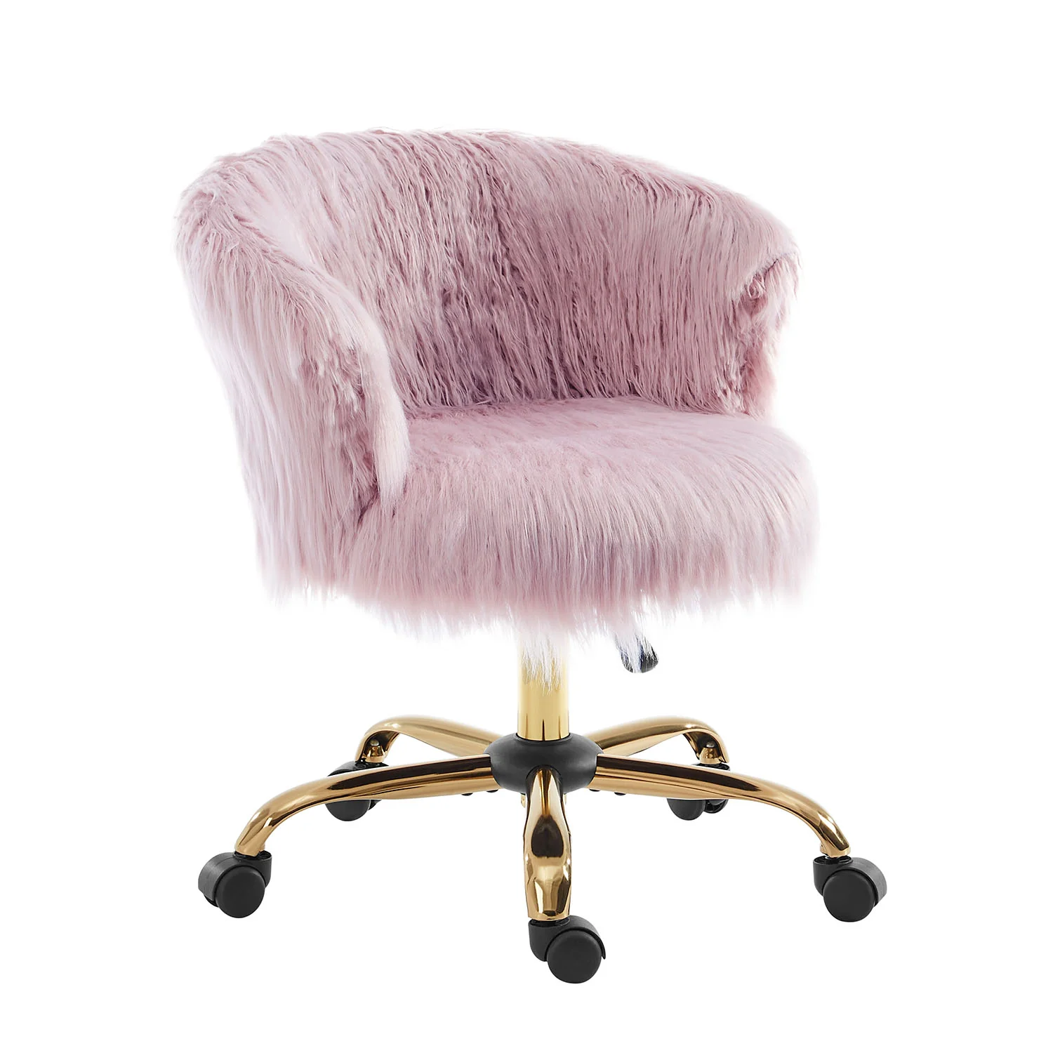 Kylie Plush Shaggy Faux Fur Swivel Chair, Pink - Image 3