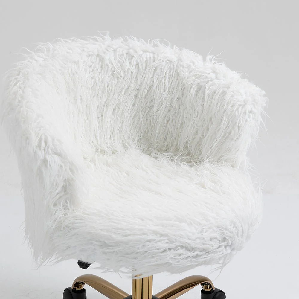 Kylie Plush Shaggy Faux Fur Swivel Chair, White - Image 2