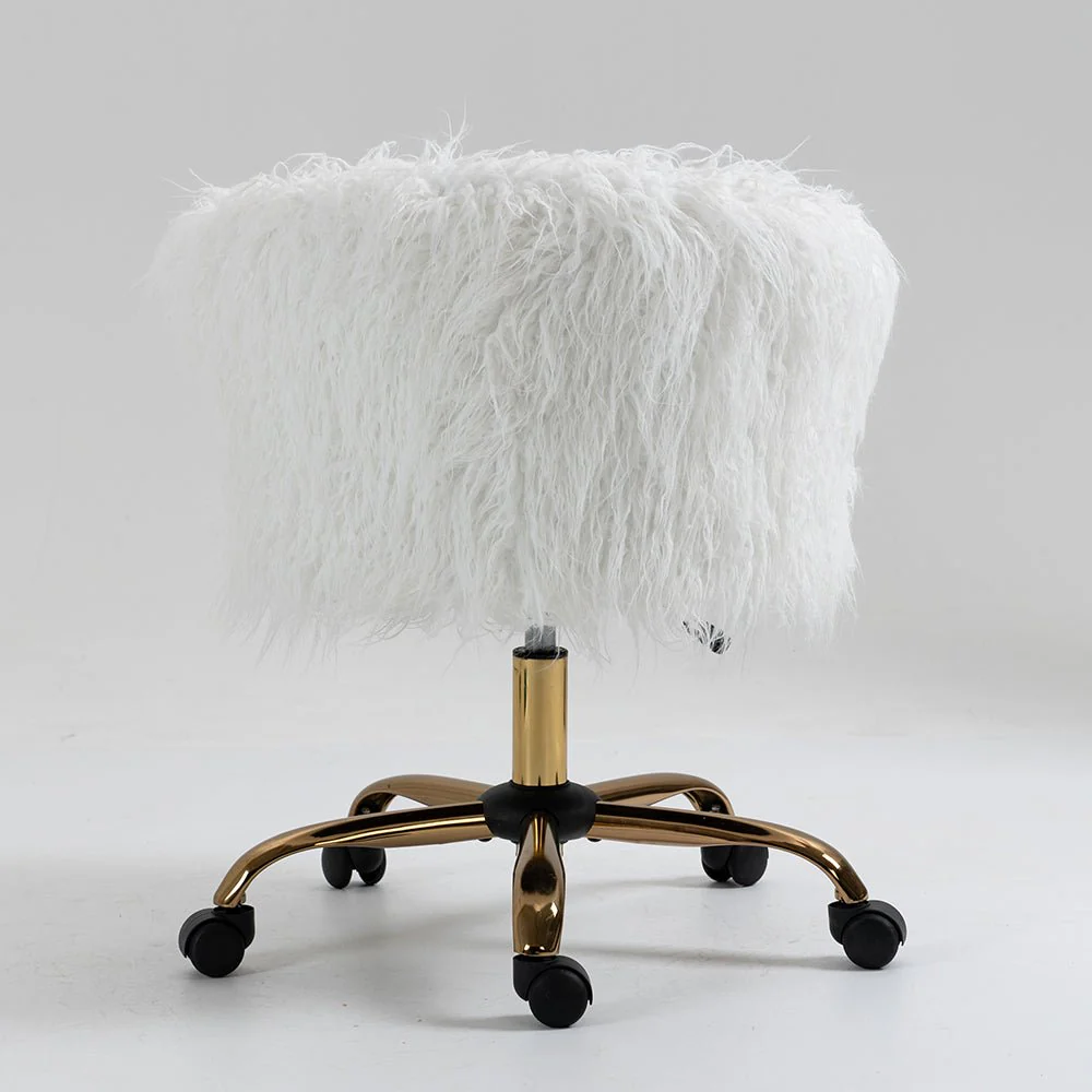 Kylie Plush Shaggy Faux Fur Swivel Chair, White - Image 3