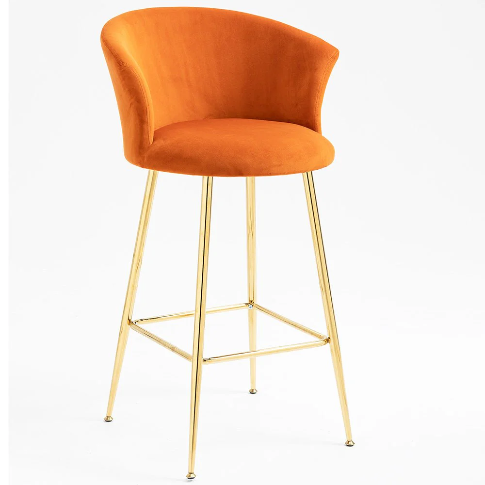 Kylie Set of 2 Orange Velvet Bar Stools - Image 4