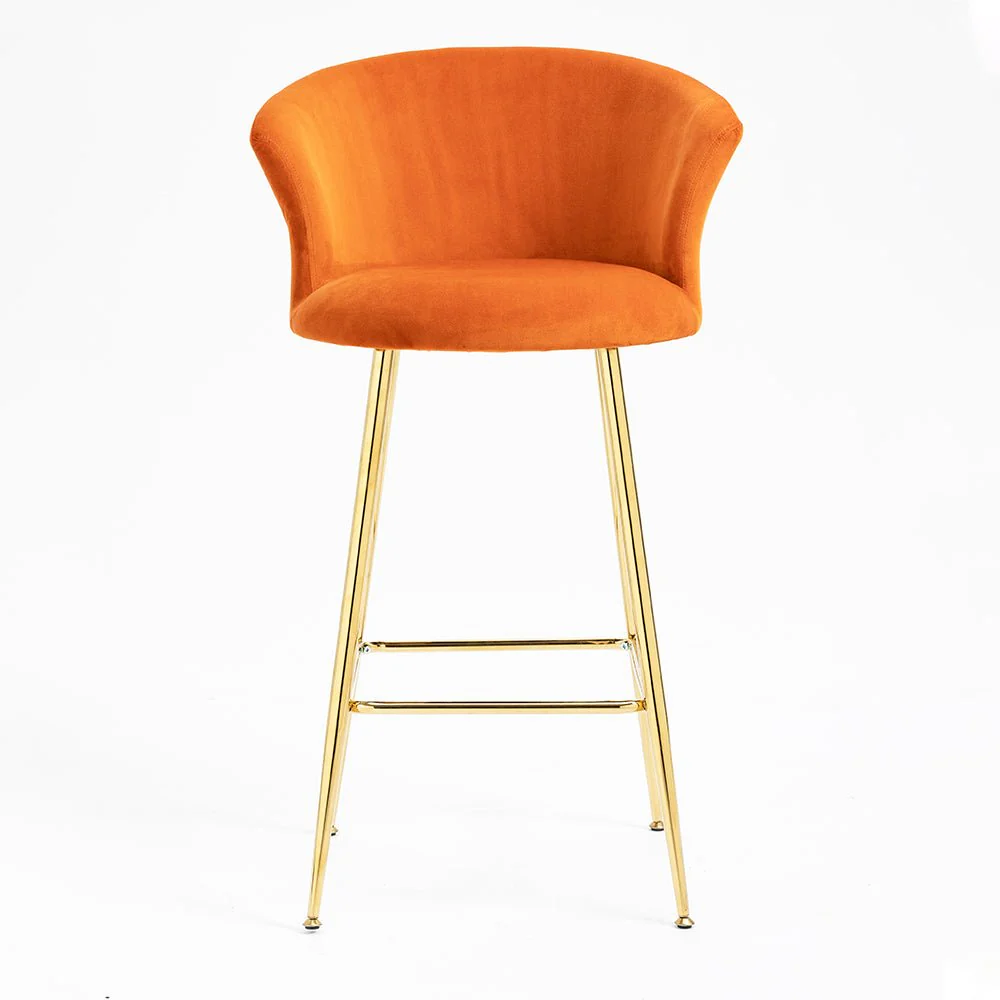 Kylie Set of 2 Orange Velvet Bar Stools - Image 5