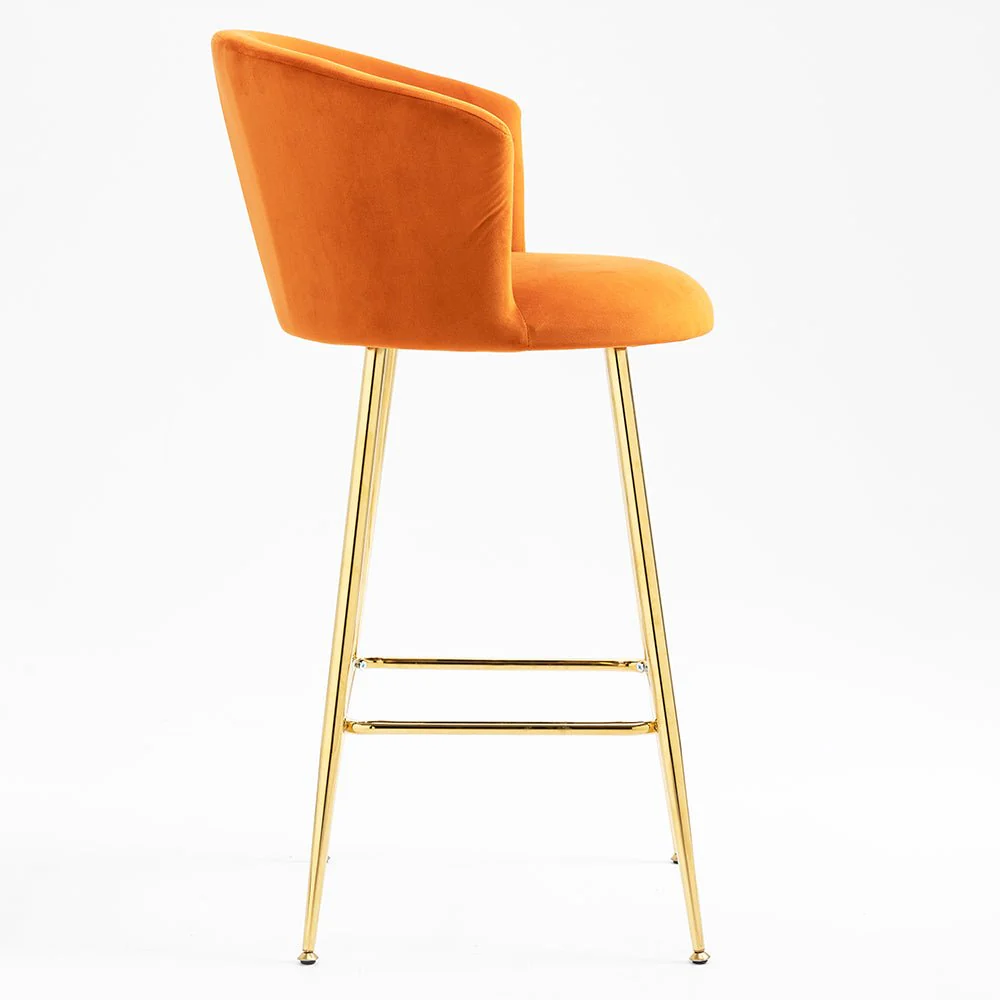 Kylie Set of 2 Orange Velvet Bar Stools - Image 7