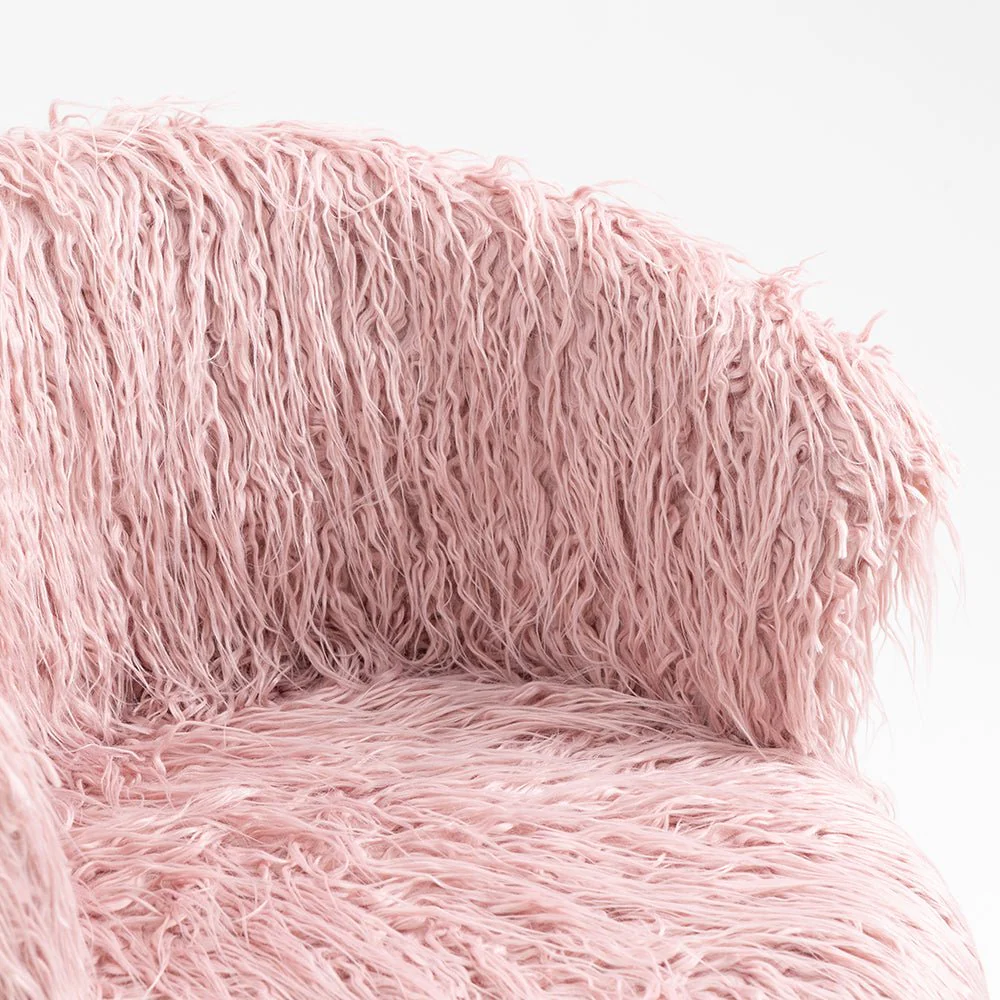 Kylie Set of 2 Pink Plush Shaggy Faux Fur Bar Stools - Image 3