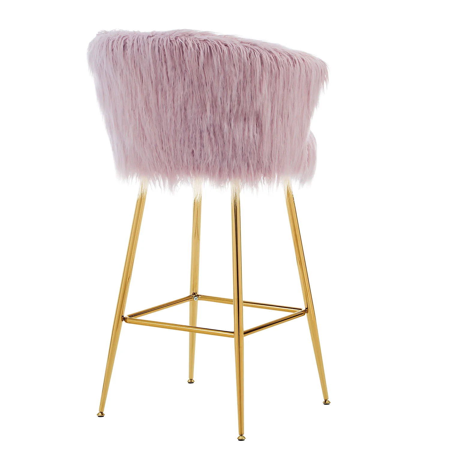 Kylie Set of 2 Pink Plush Shaggy Faux Fur Bar Stools - Image 8