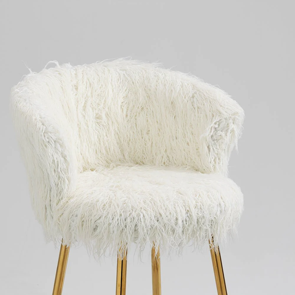 Kylie Set of 2 White Plush Shaggy Faux Fur Bar Stools - Image 2