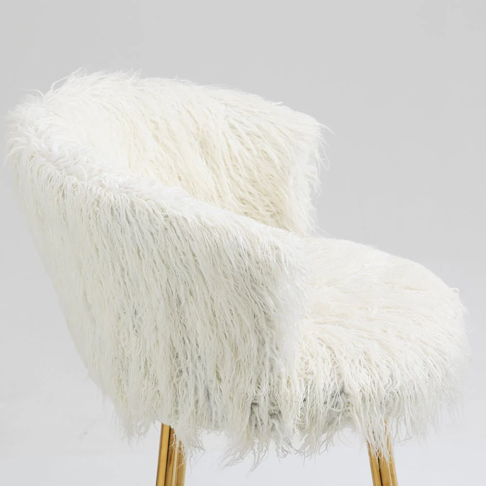 Kylie Set of 2 White Plush Shaggy Faux Fur Bar Stools - Image 3