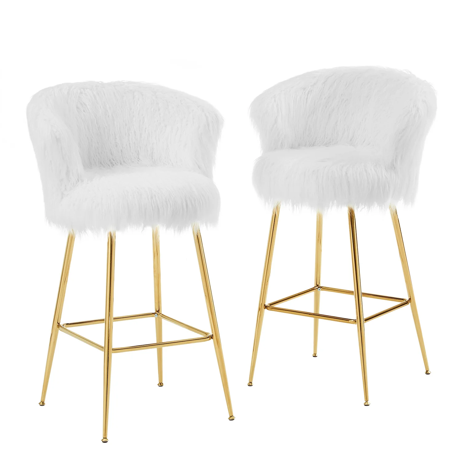Kylie Set of 2 White Plush Shaggy Faux Fur Bar Stools - Image 6