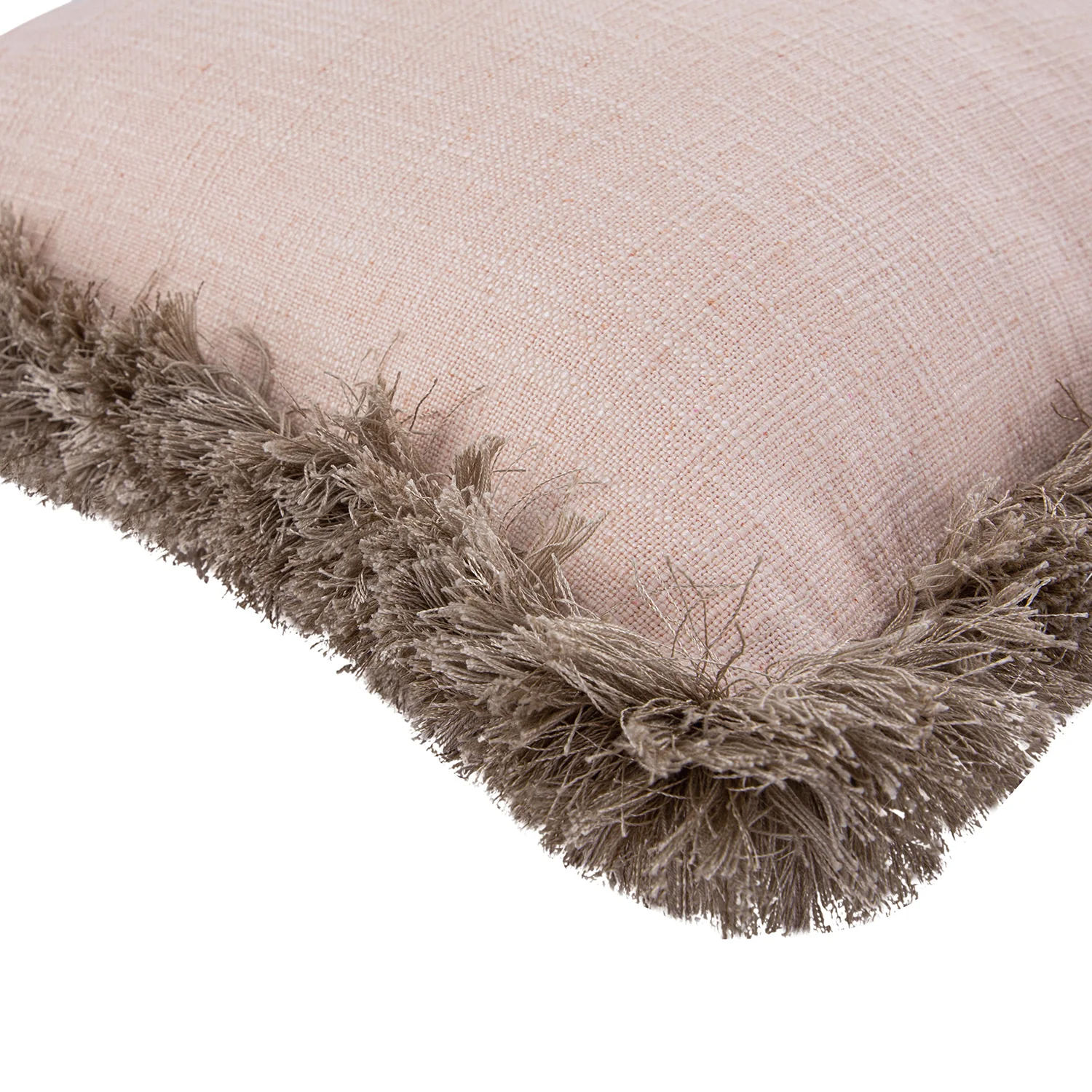 Kyra Blush Pink Linen Fringed Cushion - Image 3