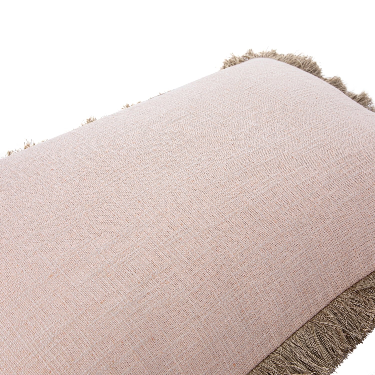 Kyra Blush Pink Linen Fringed Rectangular Cushion - Image 4