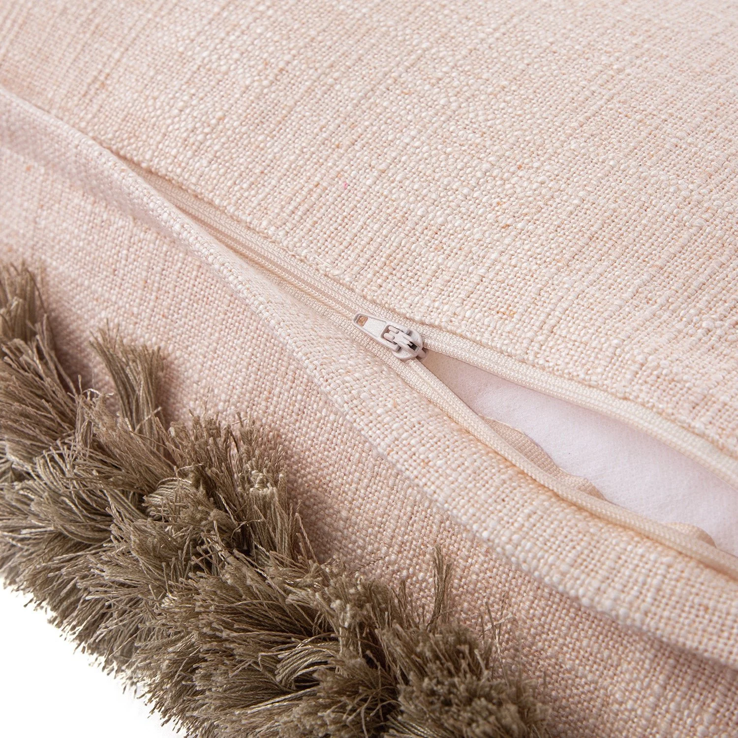 Kyra Blush Pink Linen Fringed Rectangular Cushion - Image 5