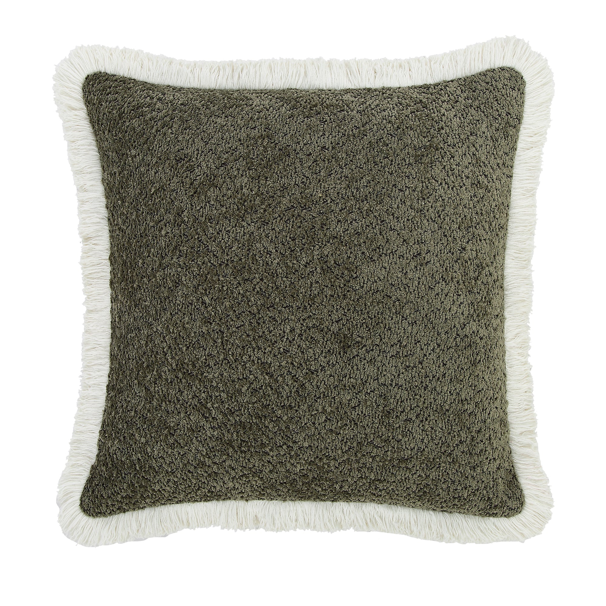 Kyra Forest Green Bouclé Fringed Cushion - Image 2