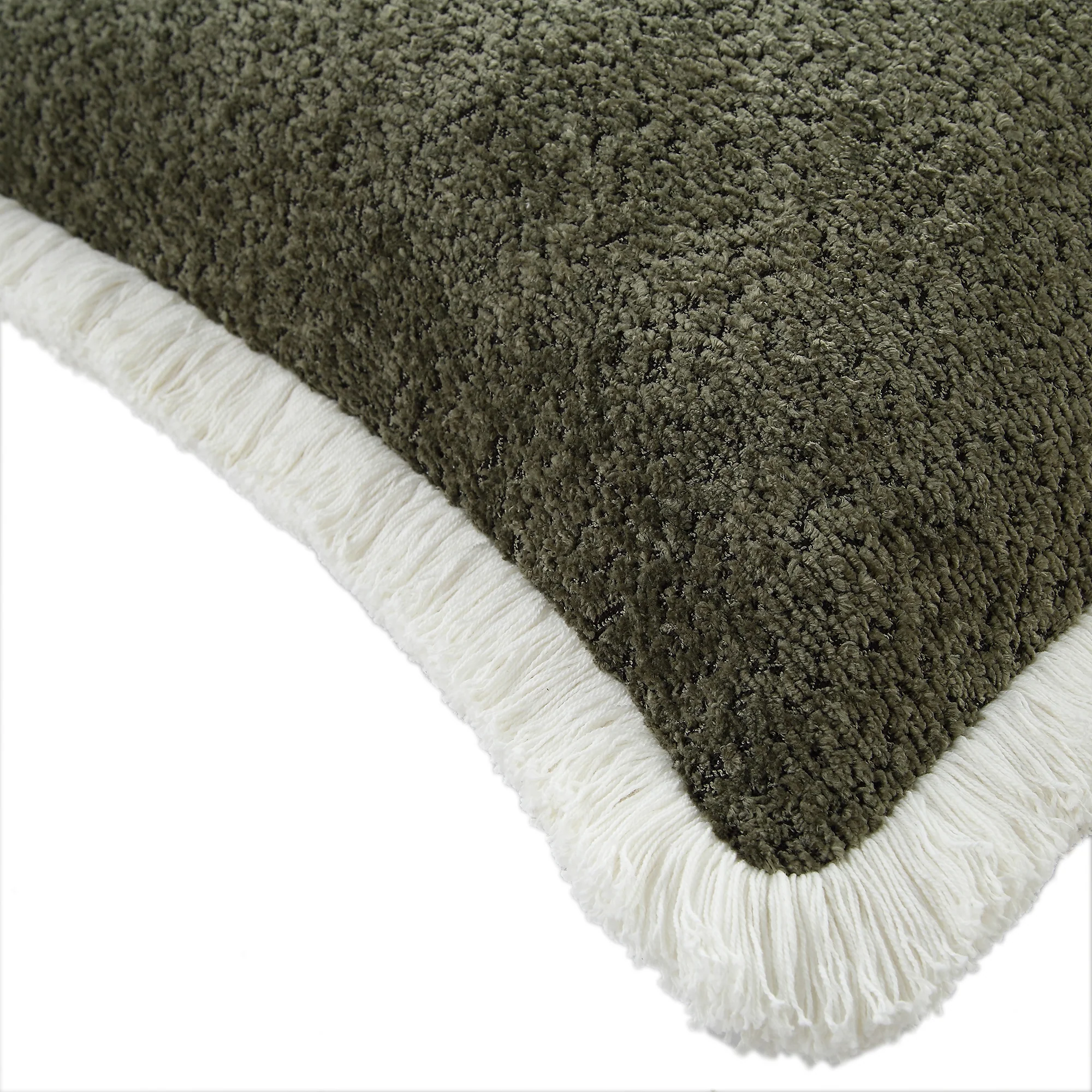 Kyra Forest Green Bouclé Fringed Cushion - Image 4