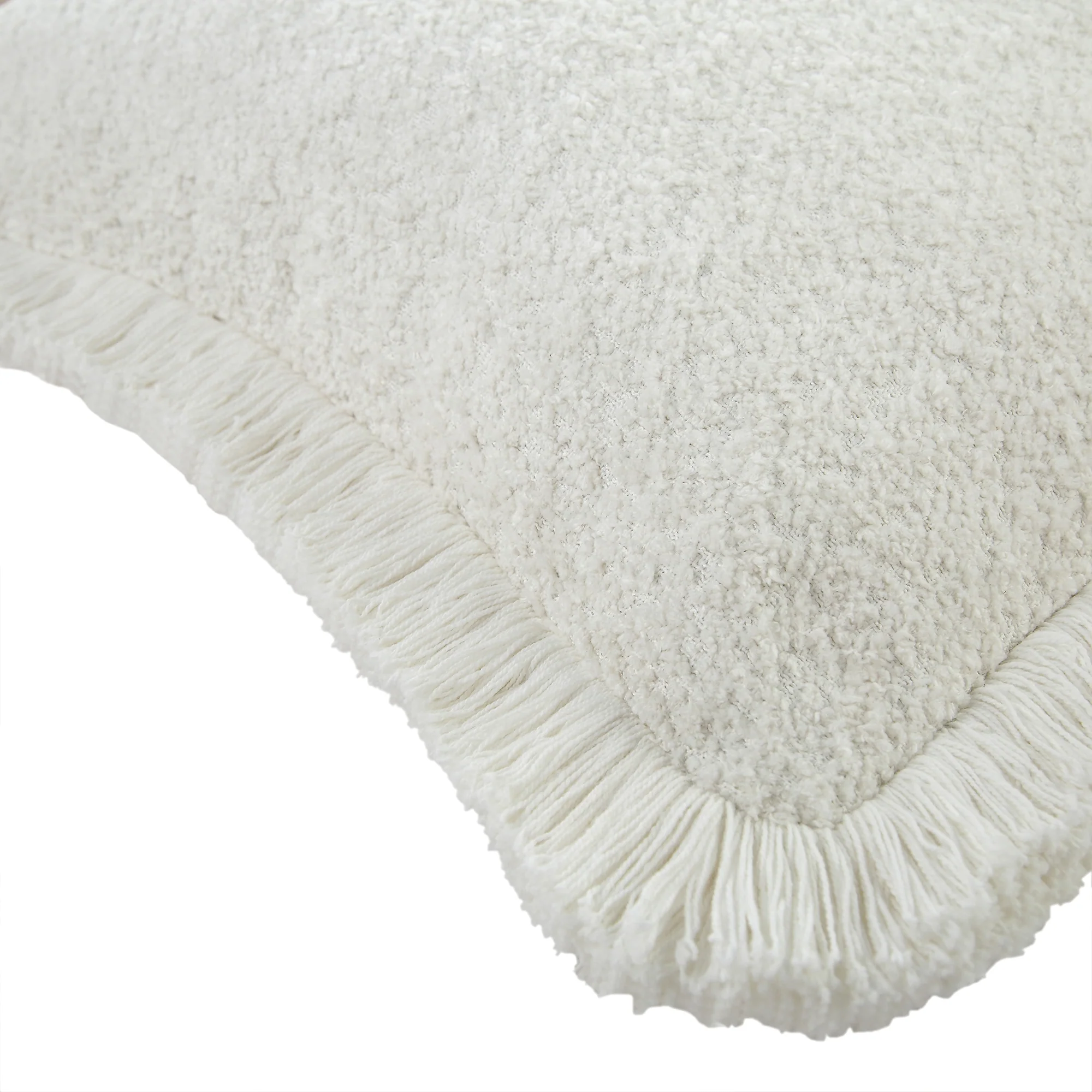 Kyra Cream White Bouclé Fringed Cushion - Image 5