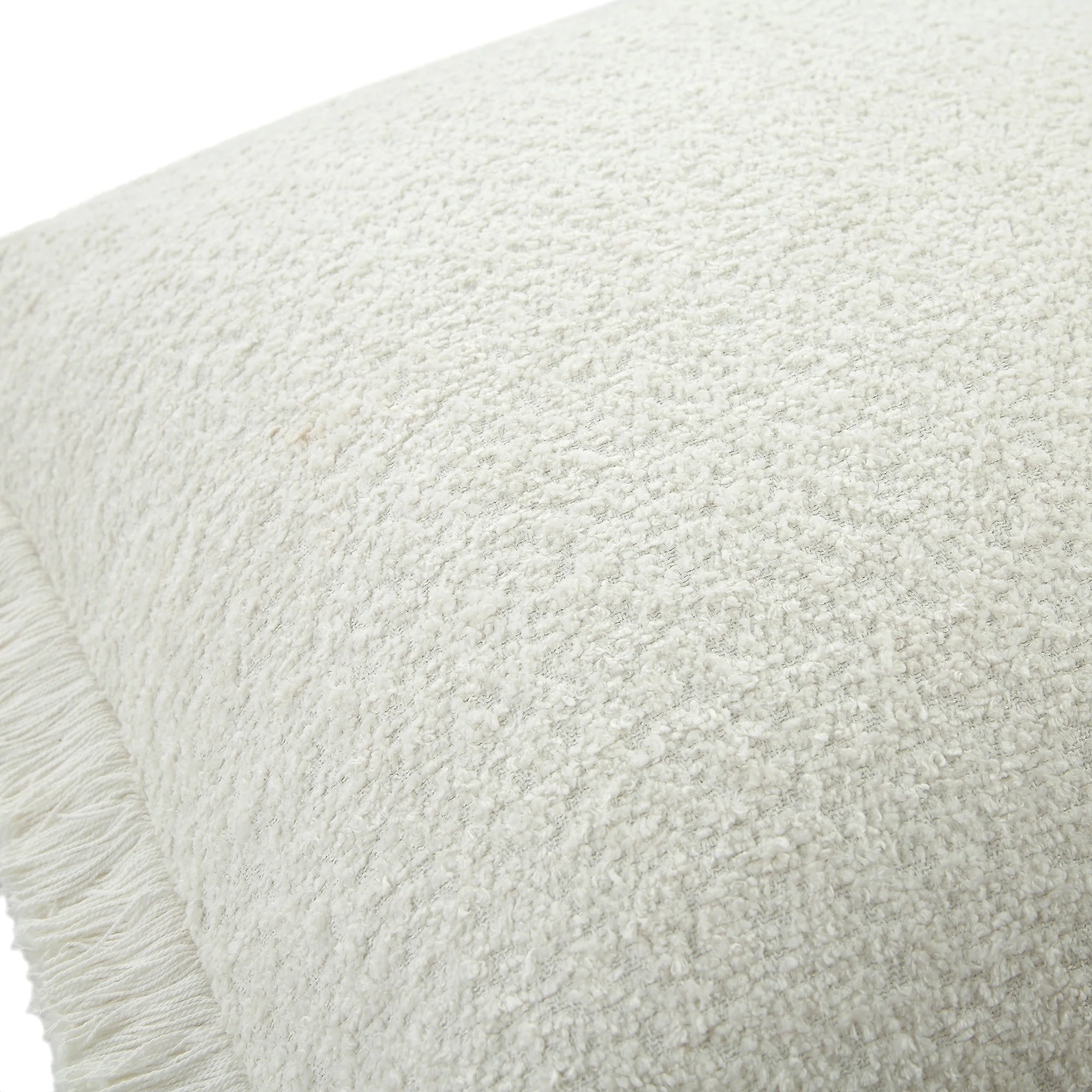 Kyra Cream White Bouclé Fringed Cushion - Image 6