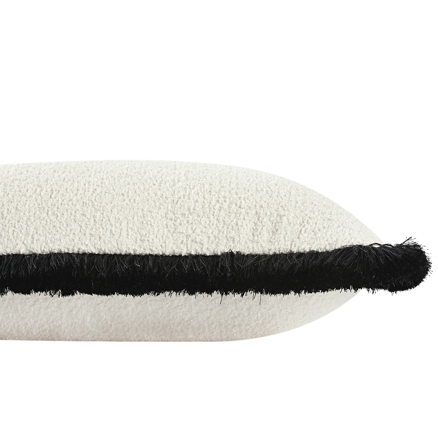 Kyra Cream White Bouclé Black Fringed Lumbar Cushion - Image 2