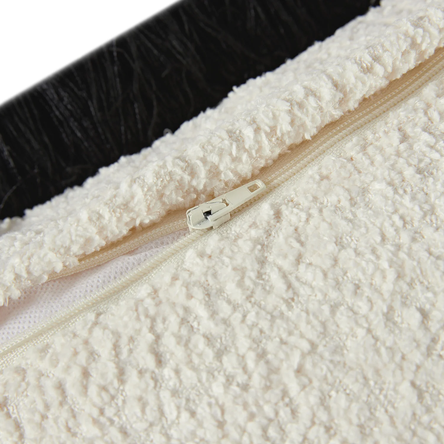 Kyra Cream White Bouclé Black Fringed Rectangular Cushion - Image 5