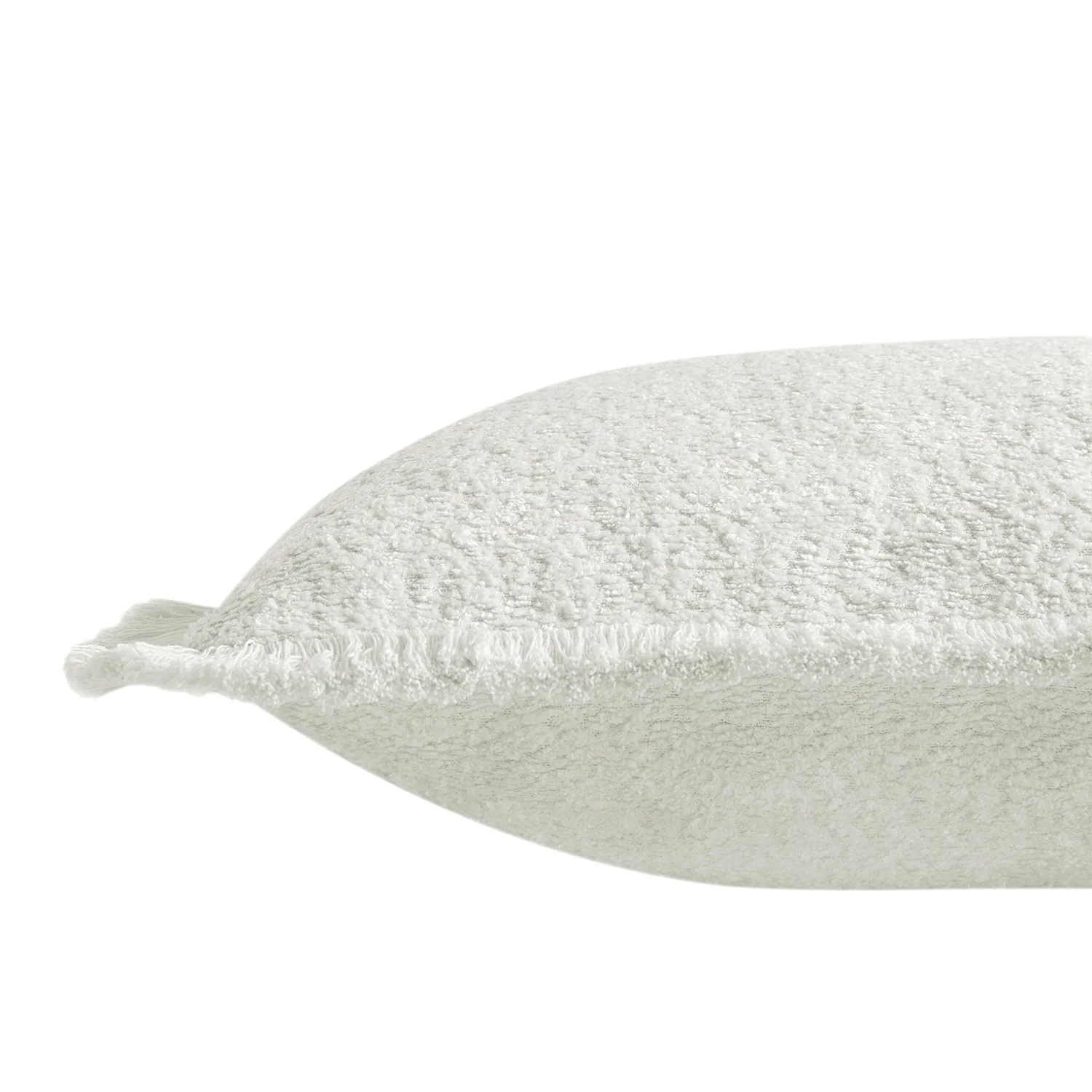 Kyra Cream White Bouclé Fringed Rectangular Cushion - Image 2