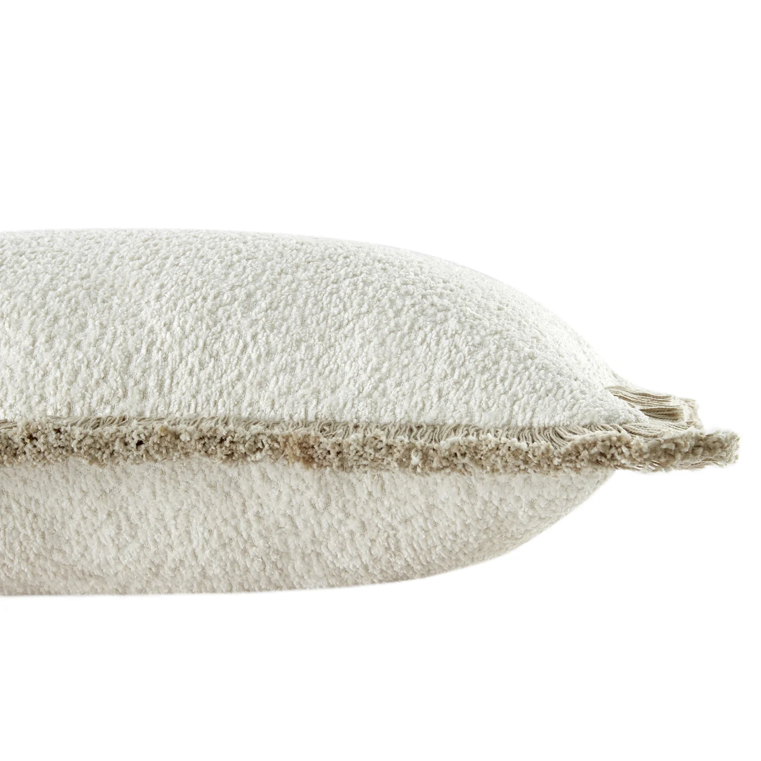 Kyra Cream White & Natural Bouclé Fringed Lumbar Cushion - Image 4