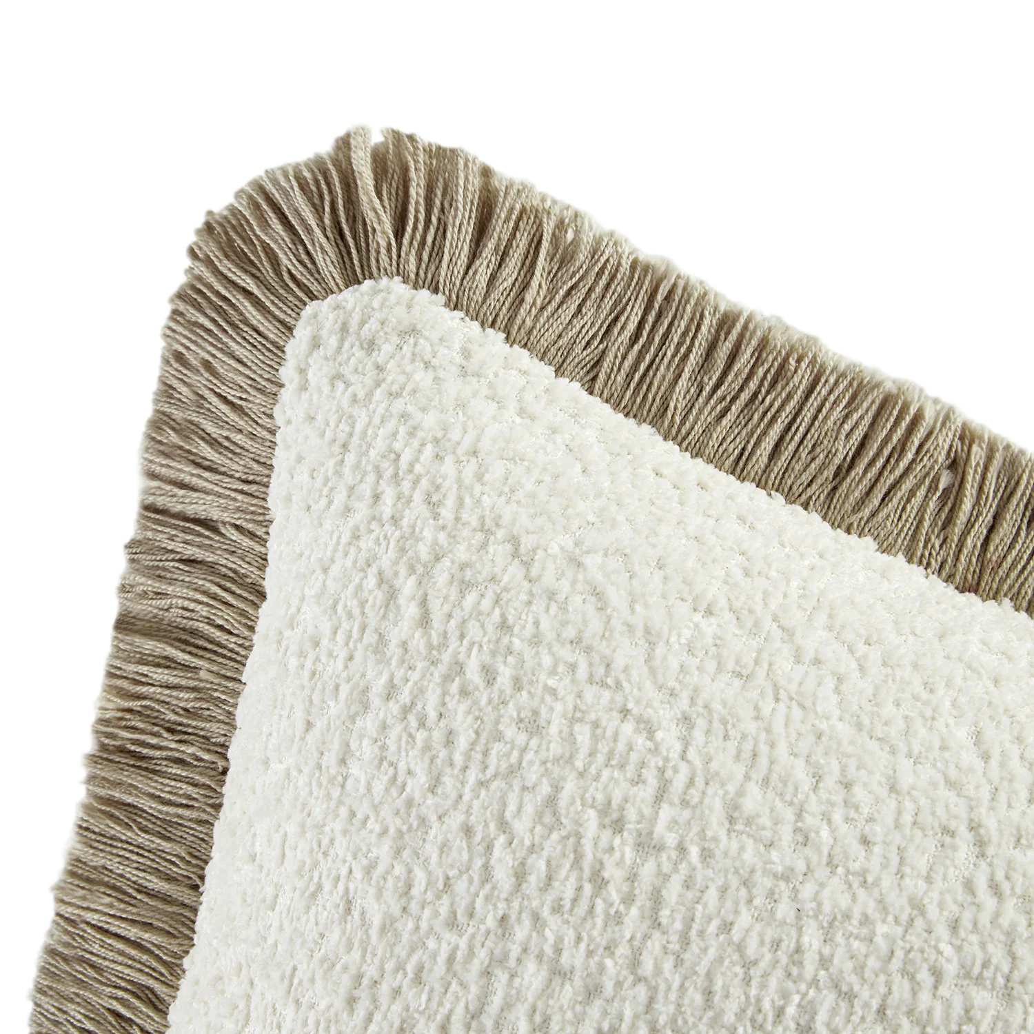 Kyra Cream White & Natural Bouclé Fringed Lumbar Cushion - Image 6