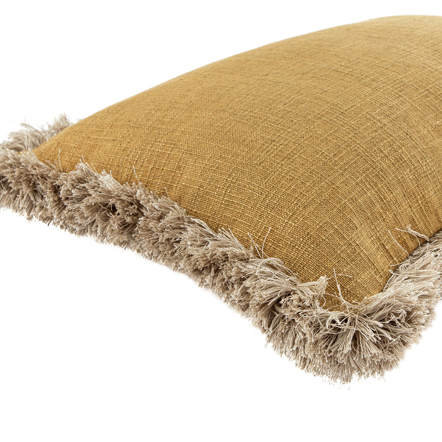 Kyra Dijon Yellow Linen Fringed Rectangular Cushion - Image 3