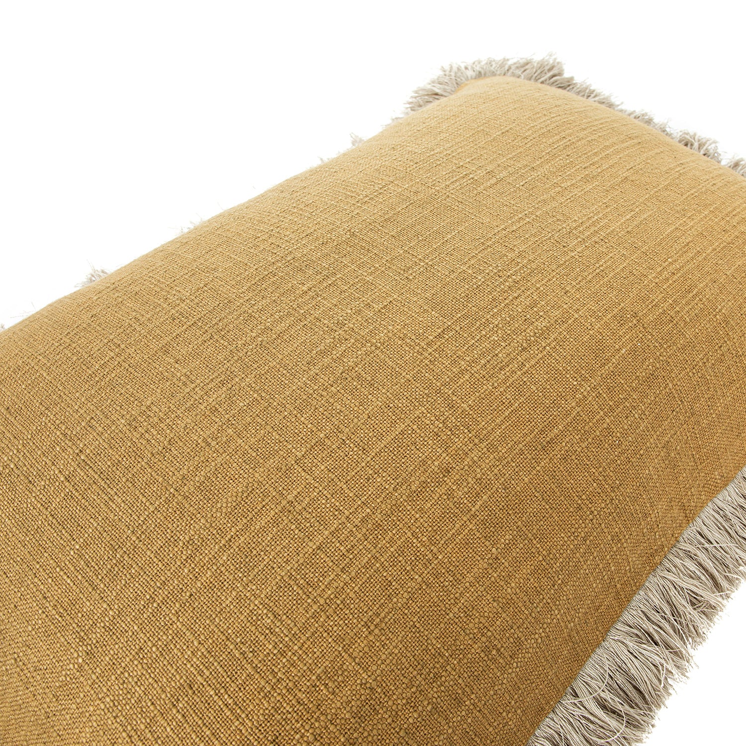 Kyra Dijon Yellow Linen Fringed Rectangular Cushion - Image 4