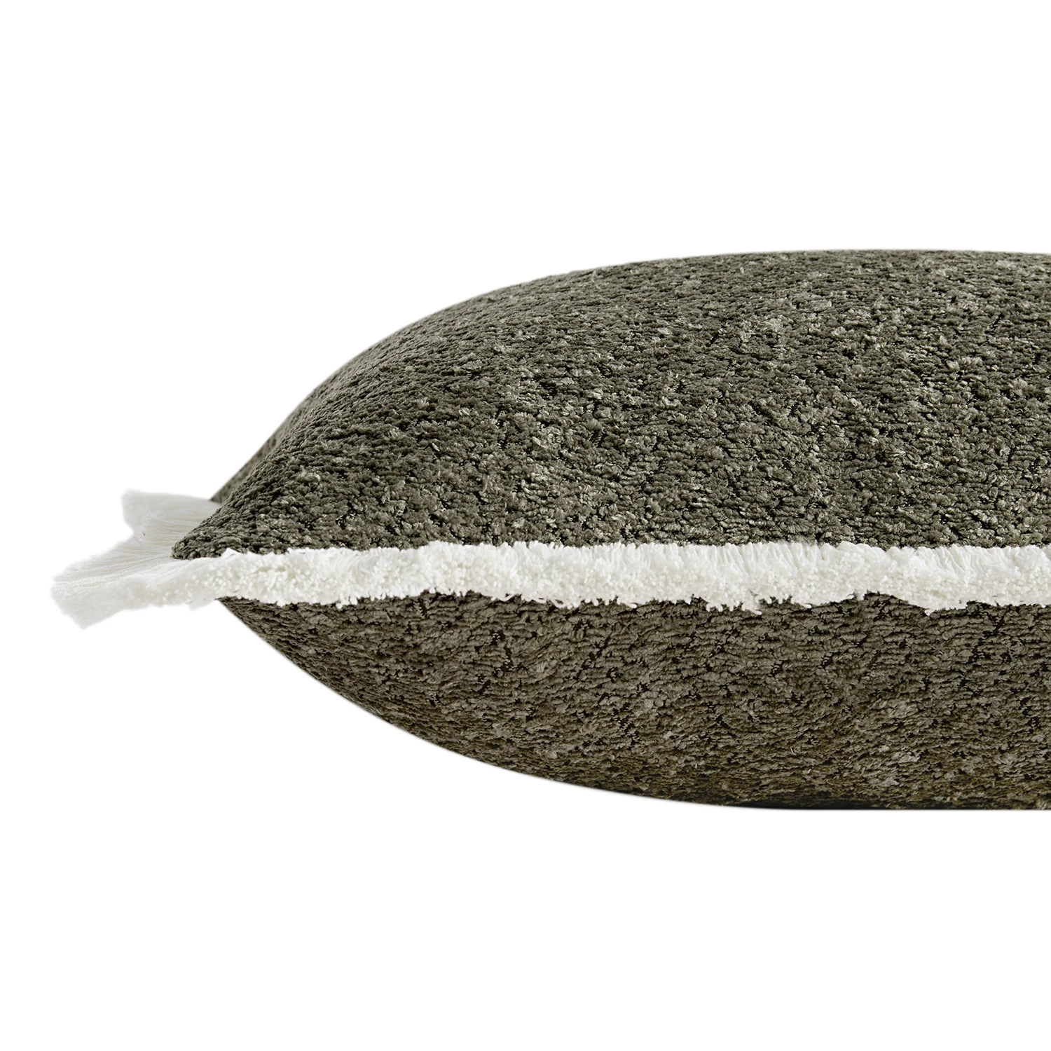 Kyra Forest Green Bouclé Fringed Rectangular Cushion - Image 2