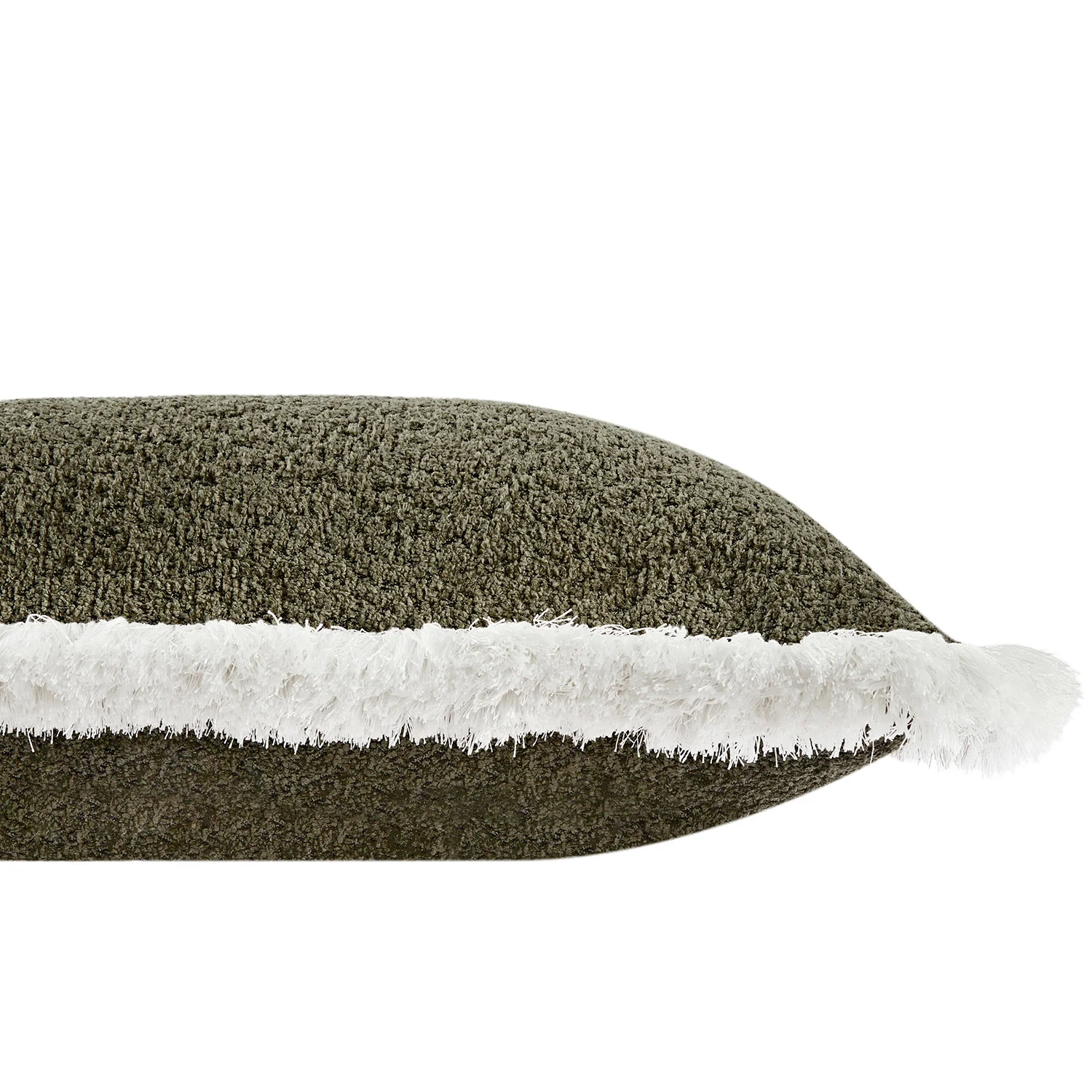 Kyra Forest Green Bouclé White Fringed Lumbar Cushion - Image 2