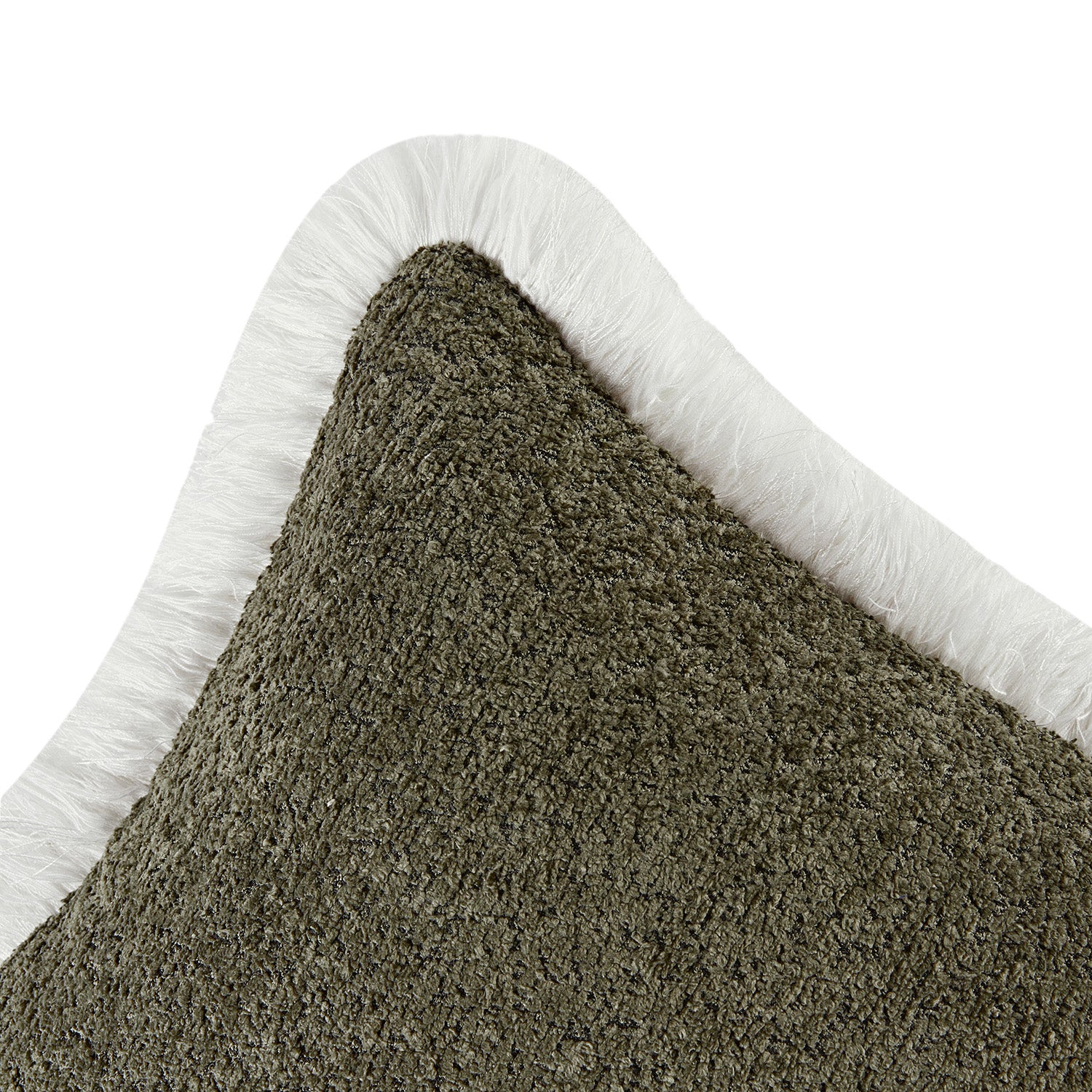 Kyra Forest Green Bouclé White Fringed Lumbar Cushion - Image 3