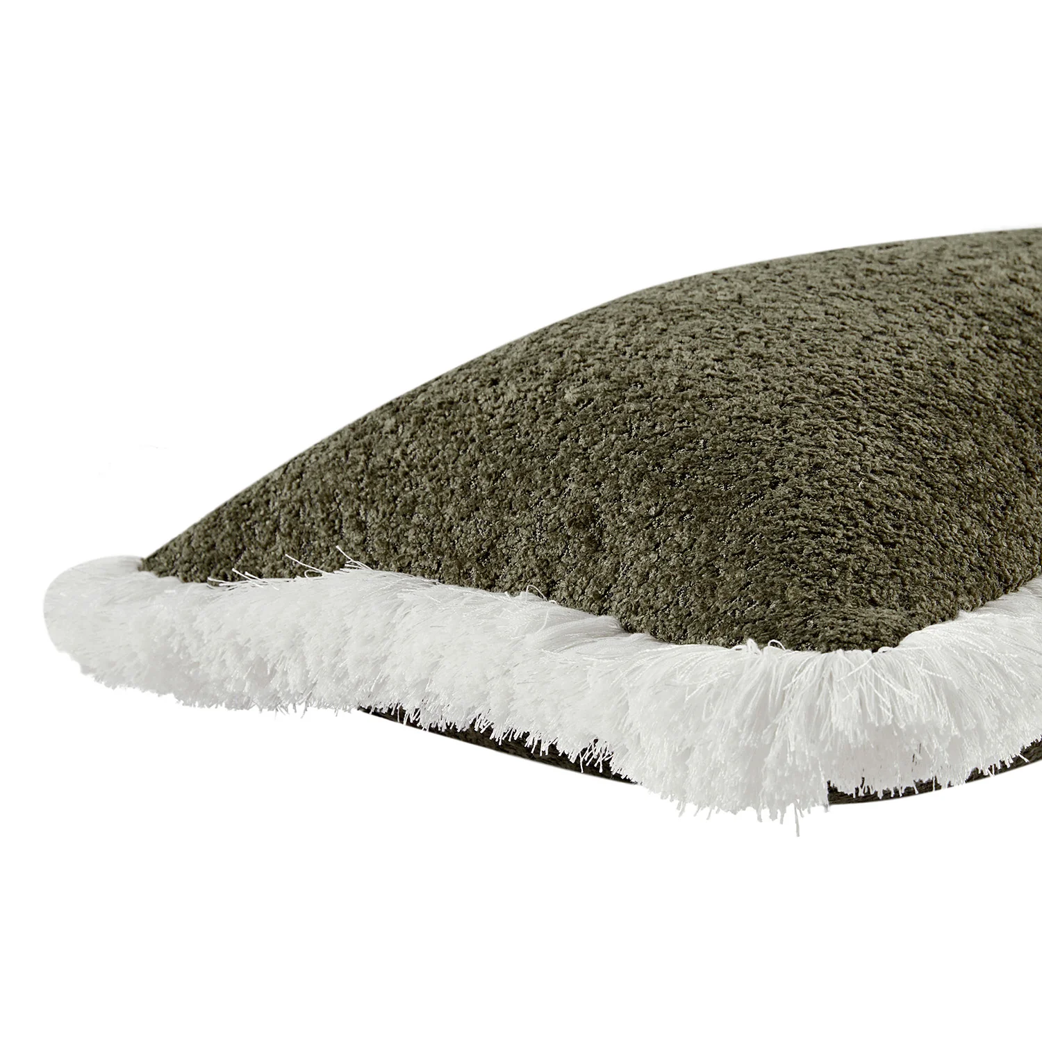 Kyra Forest Green Bouclé White Fringed Lumbar Cushion - Image 4