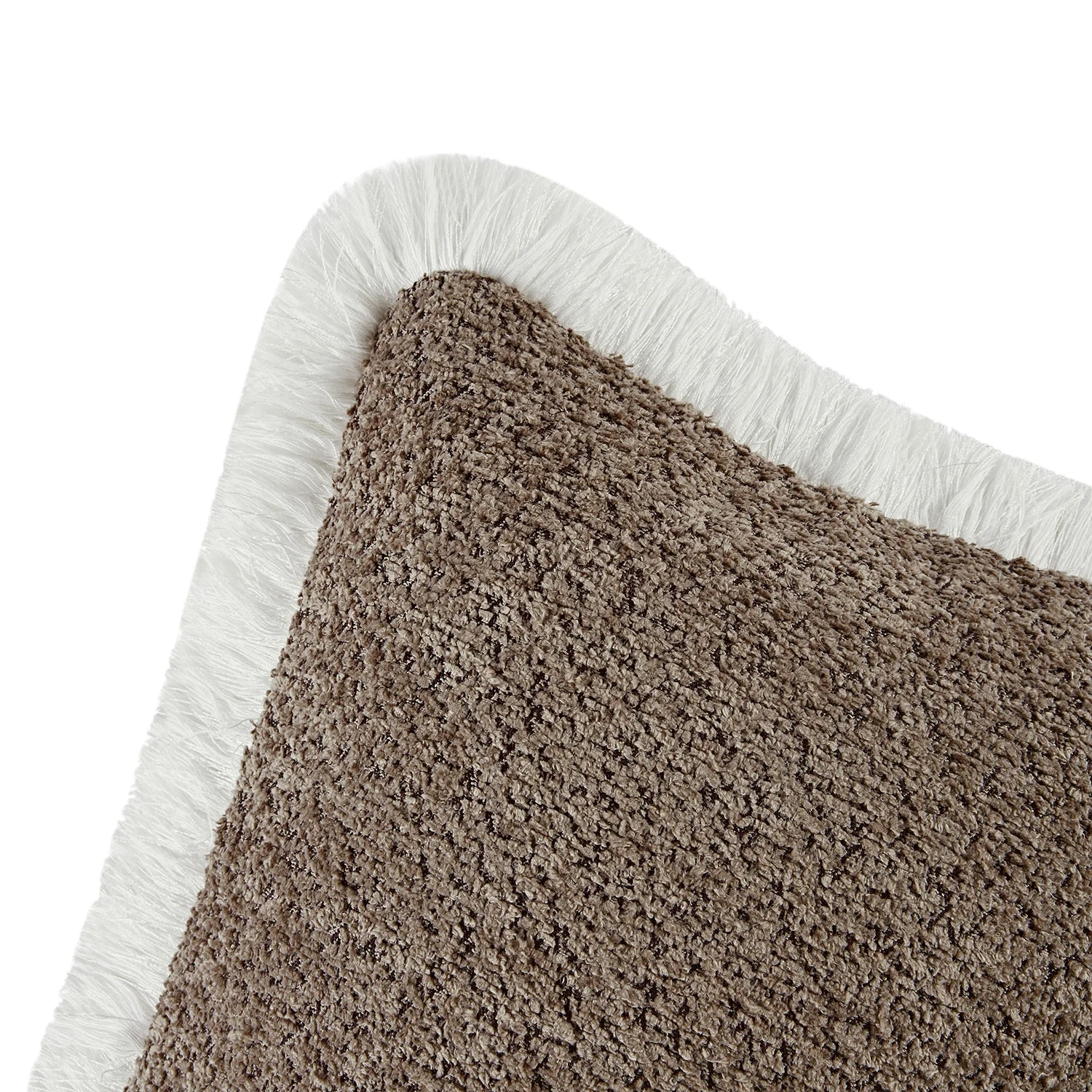 Kyra Mink Bouclé White Fringed Lumbar Cushion - Image 3