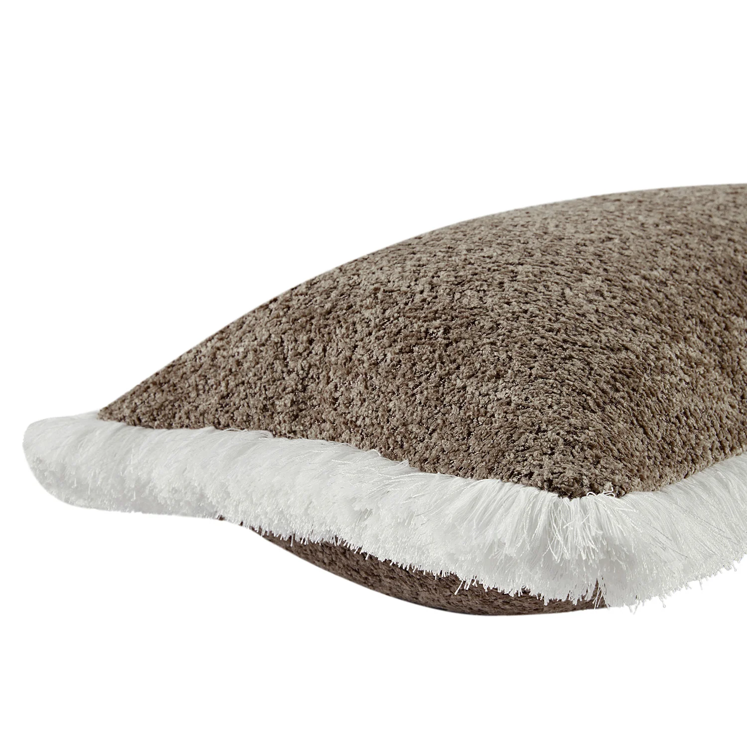 Kyra Mink Bouclé White Fringed Lumbar Cushion - Image 4