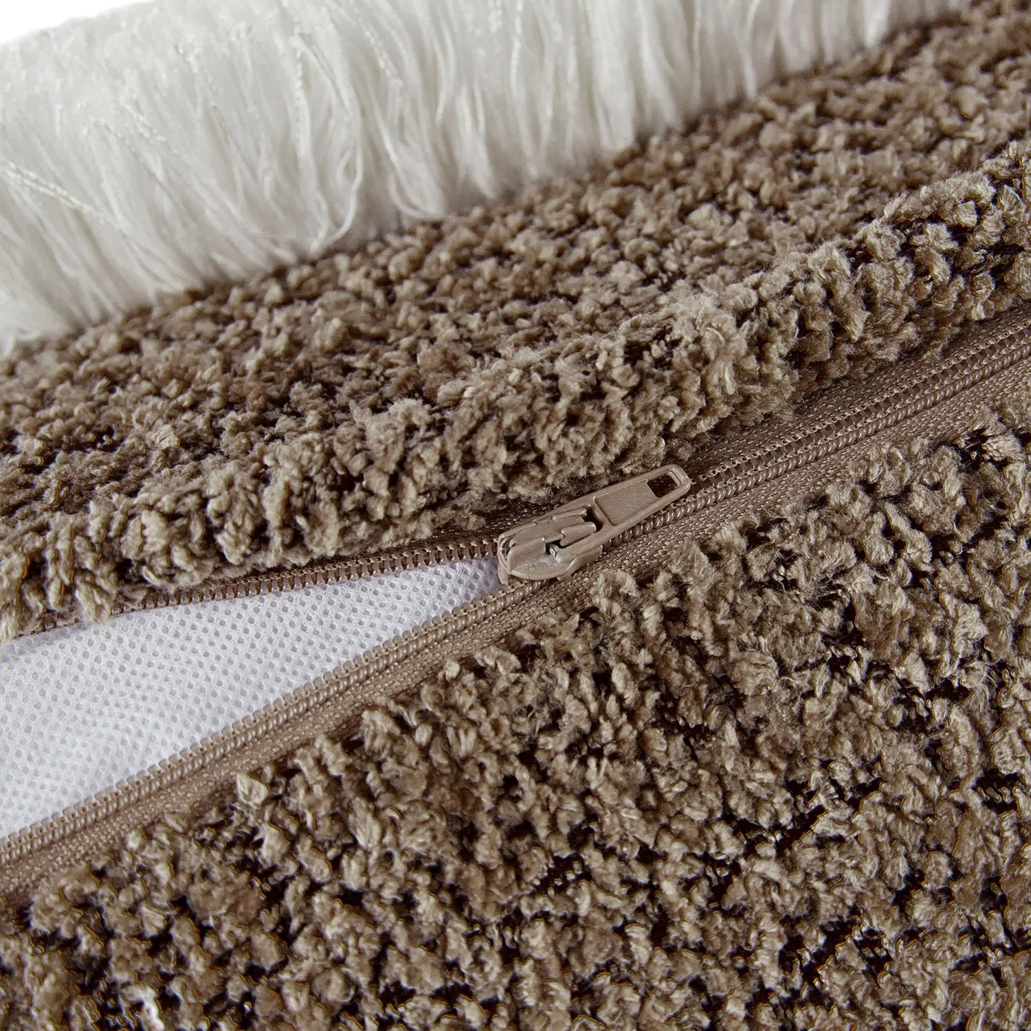 Kyra Mink Bouclé White Fringed Lumbar Cushion - Image 5