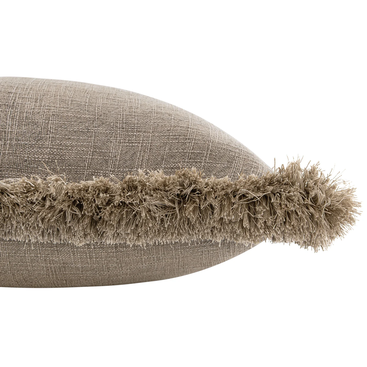 Kyra Mushroom Grey Linen Fringed Cushion - Image 2