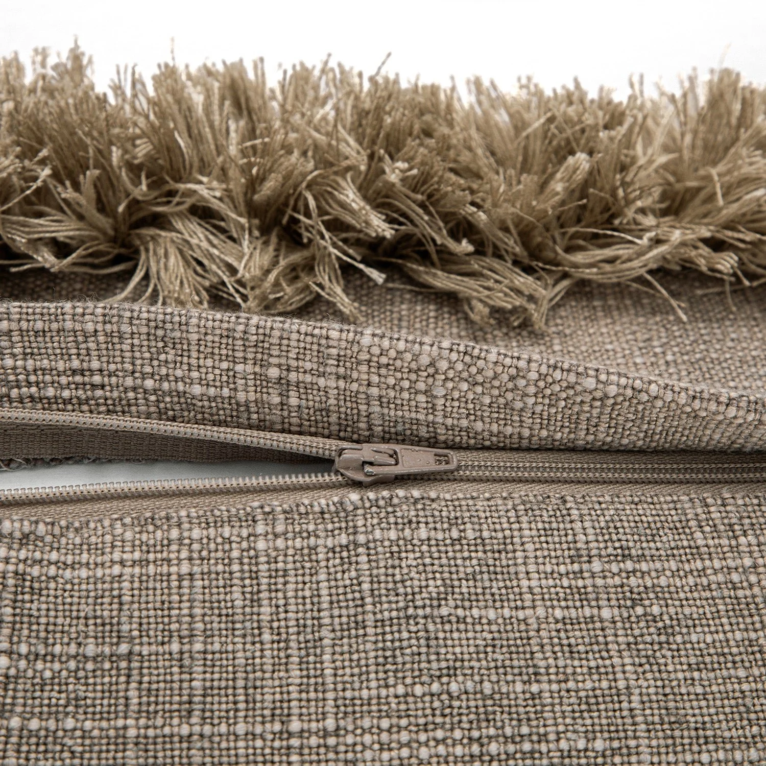 Kyra Mushroom Grey Linen Fringed Cushion - Image 5