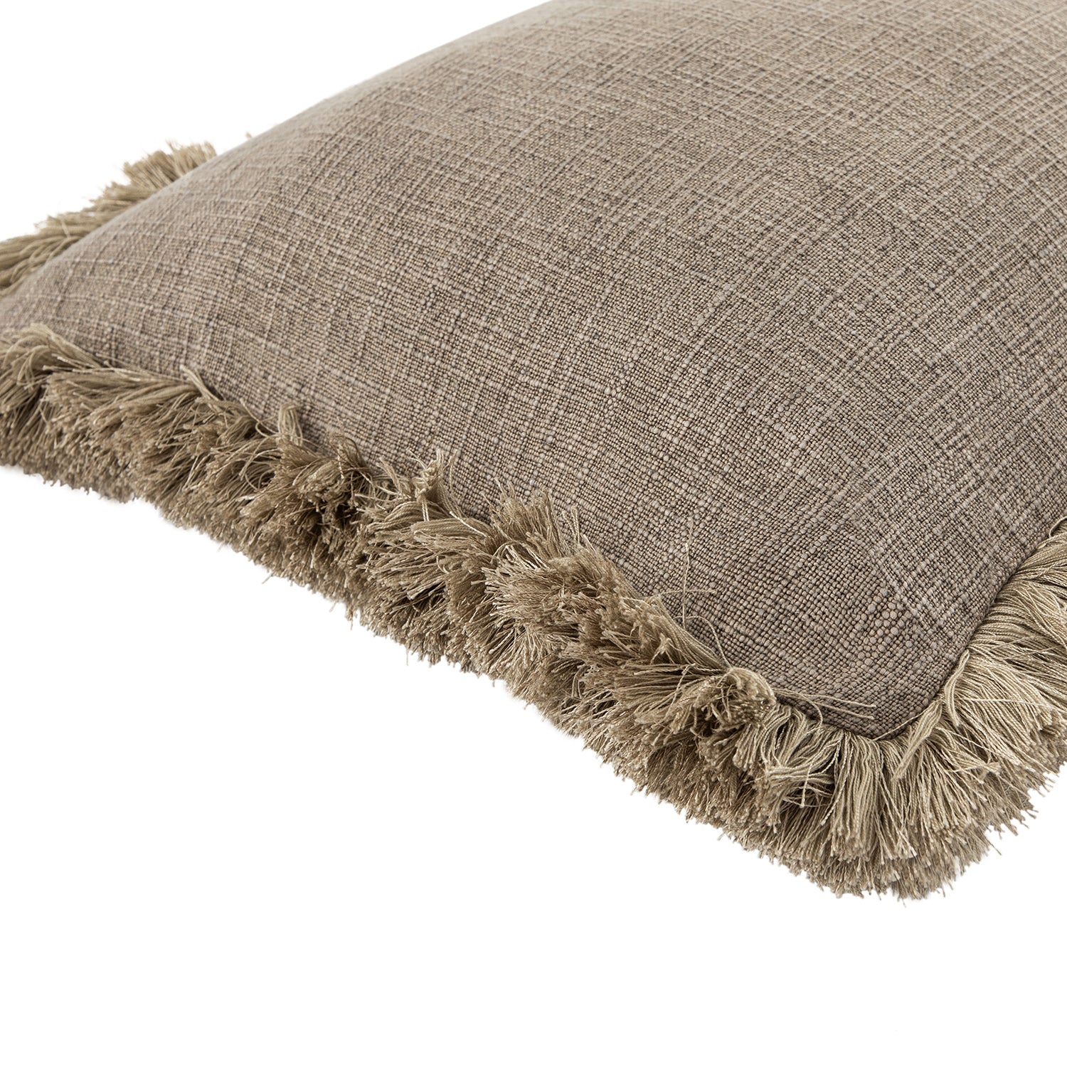 Kyra Mushroom Grey Linen Fringed Rectangular Cushion - Image 3