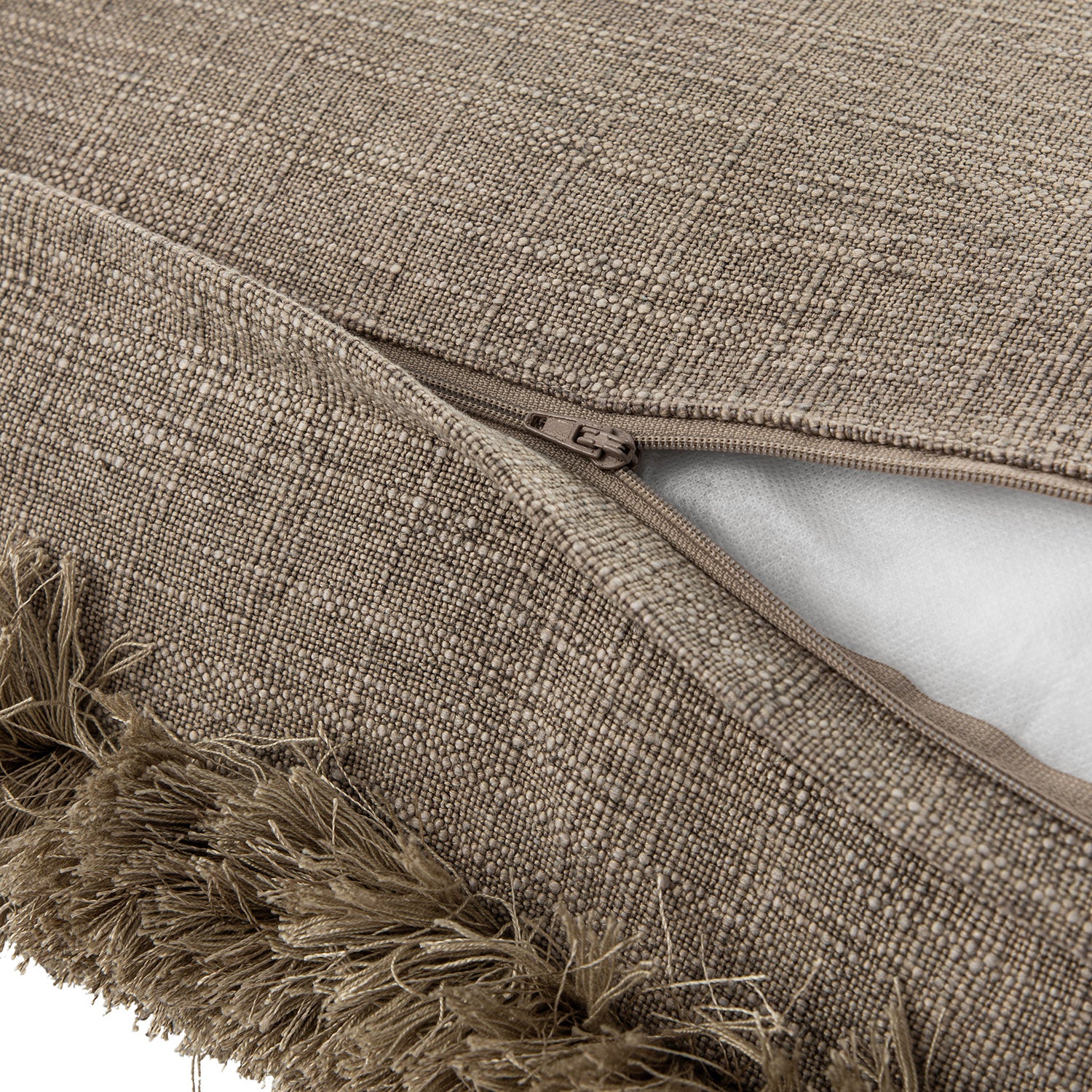 Kyra Mushroom Grey Linen Fringed Rectangular Cushion - Image 5