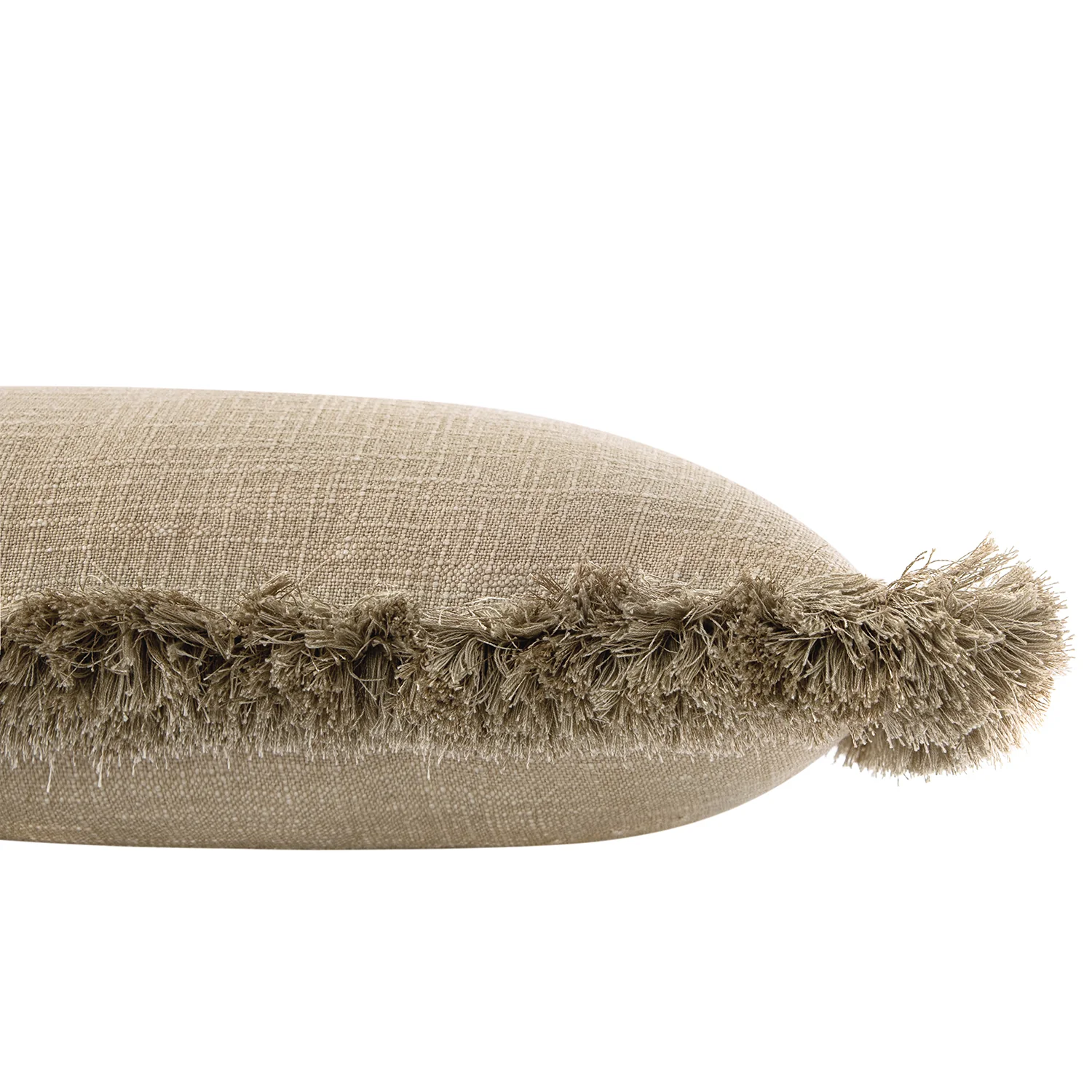 Kyra Oatmeal Linen Fringed Rectangular Cushion - Image 2