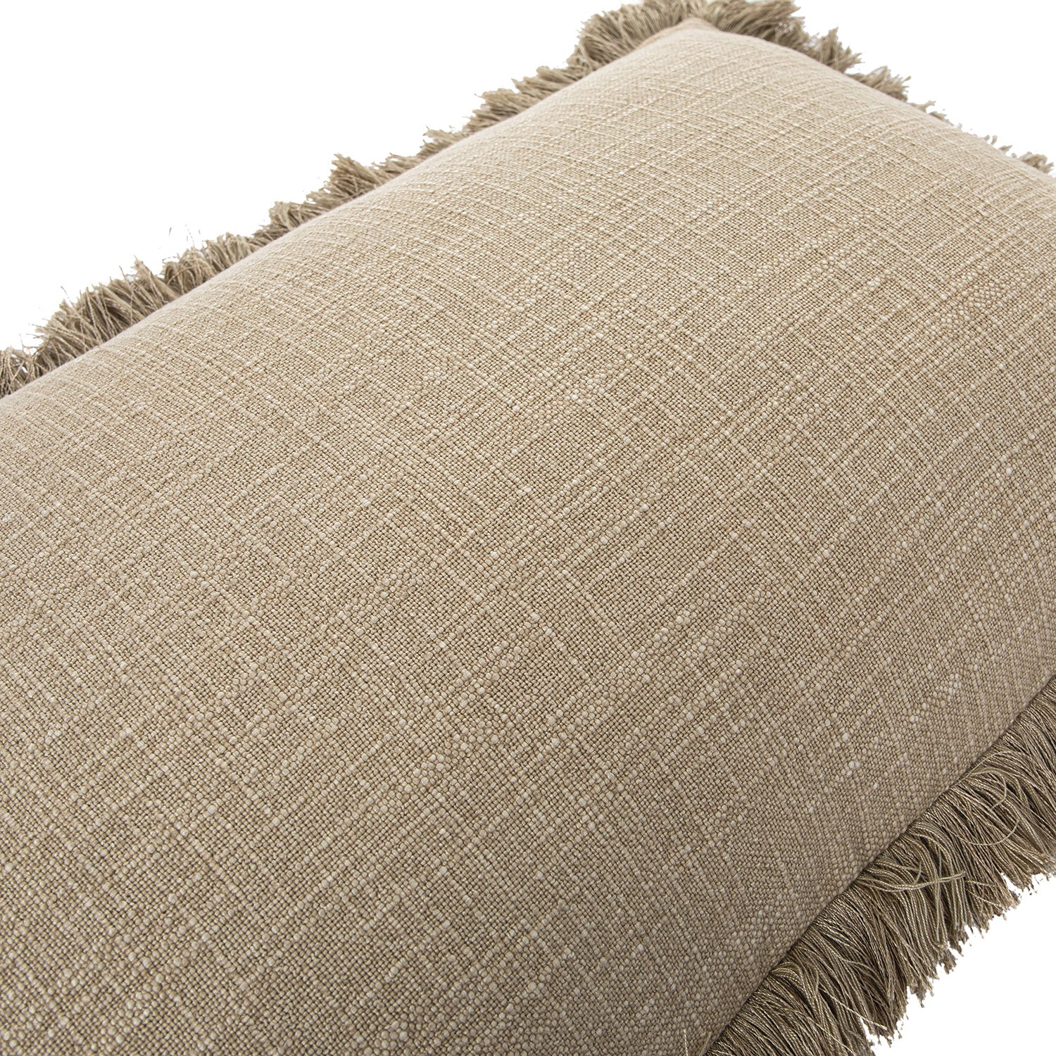 Kyra Oatmeal Linen Fringed Rectangular Cushion - Image 4