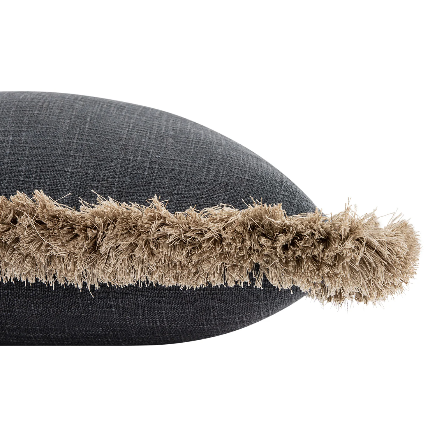 Kyra Petrol Blue Linen Fringed Cushion - Image 2